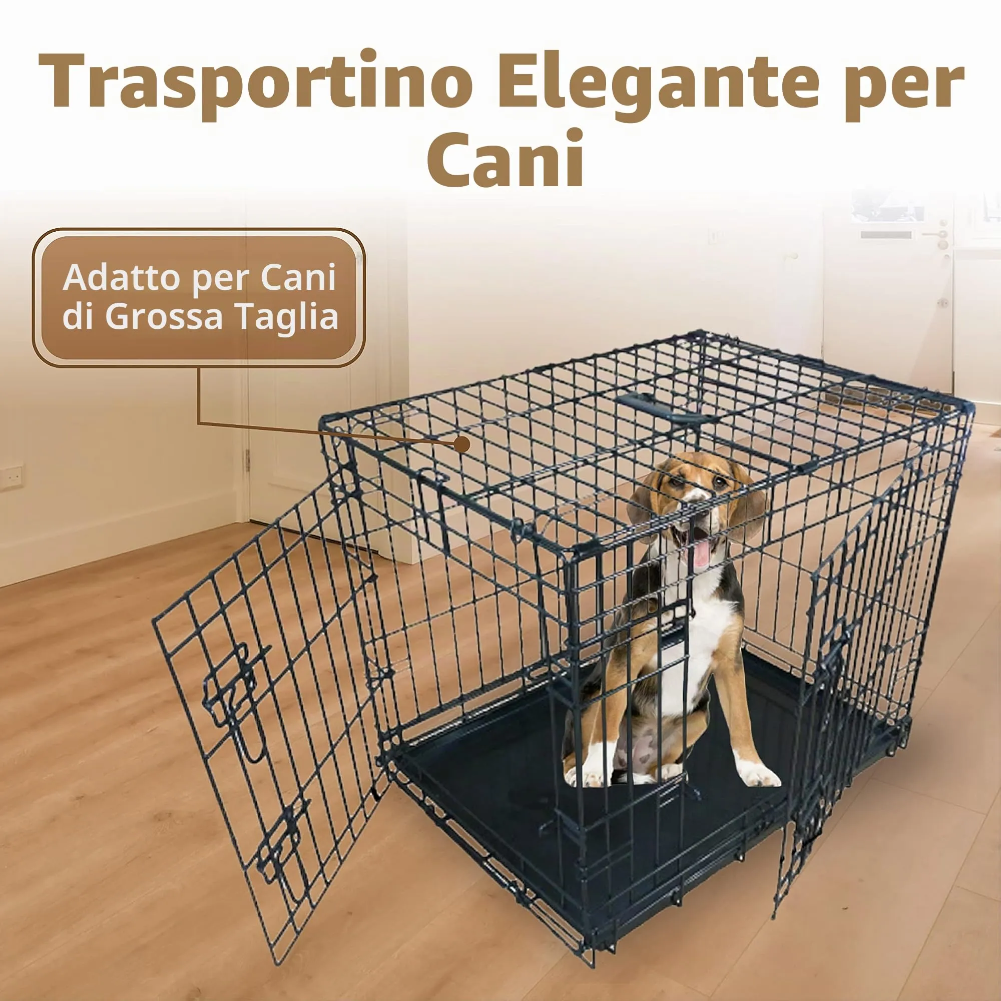 Ellie-Bo, trasportino per Cani con Gabbia Pieghevole, 2 Porte, con vaschetta in Metallo, Resistente ai morsi, Lunghezza 91,4 cm - immagine 2
