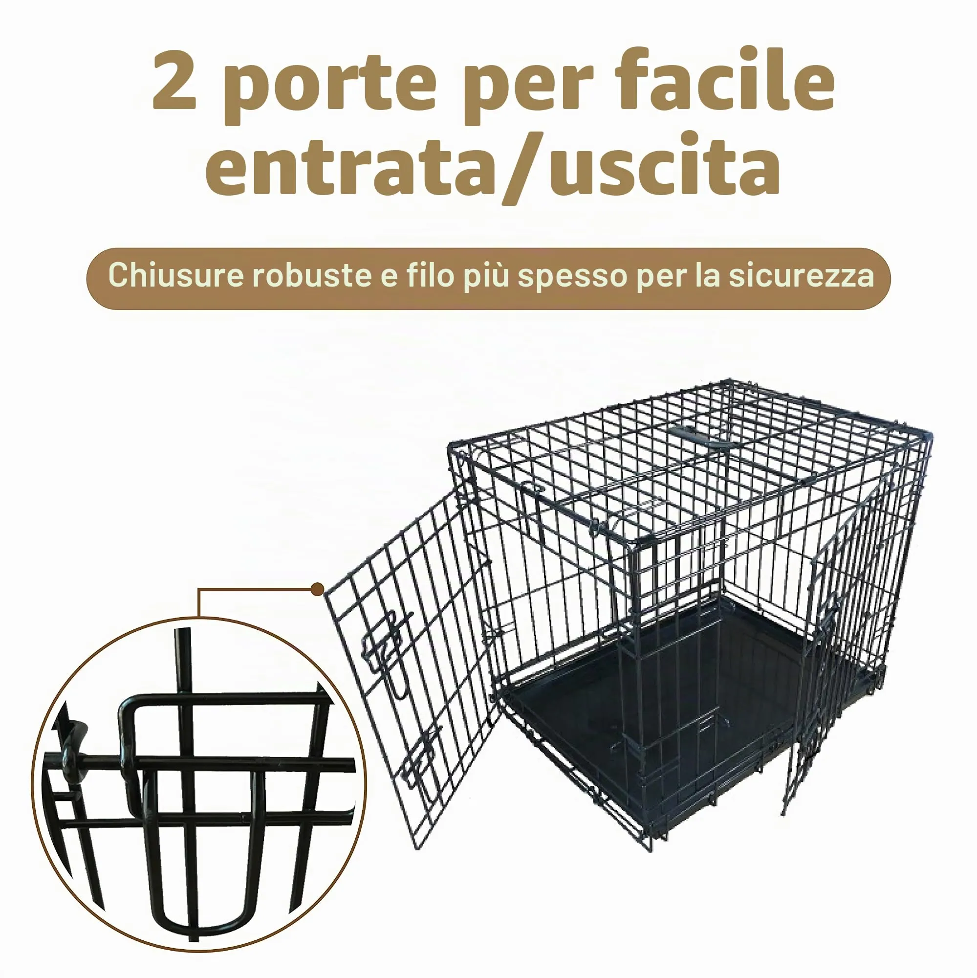Ellie-Bo, trasportino per Cani con Gabbia Pieghevole, 2 Porte, con vaschetta in Metallo, Resistente ai morsi, Lunghezza 91,4 cm - immagine 3