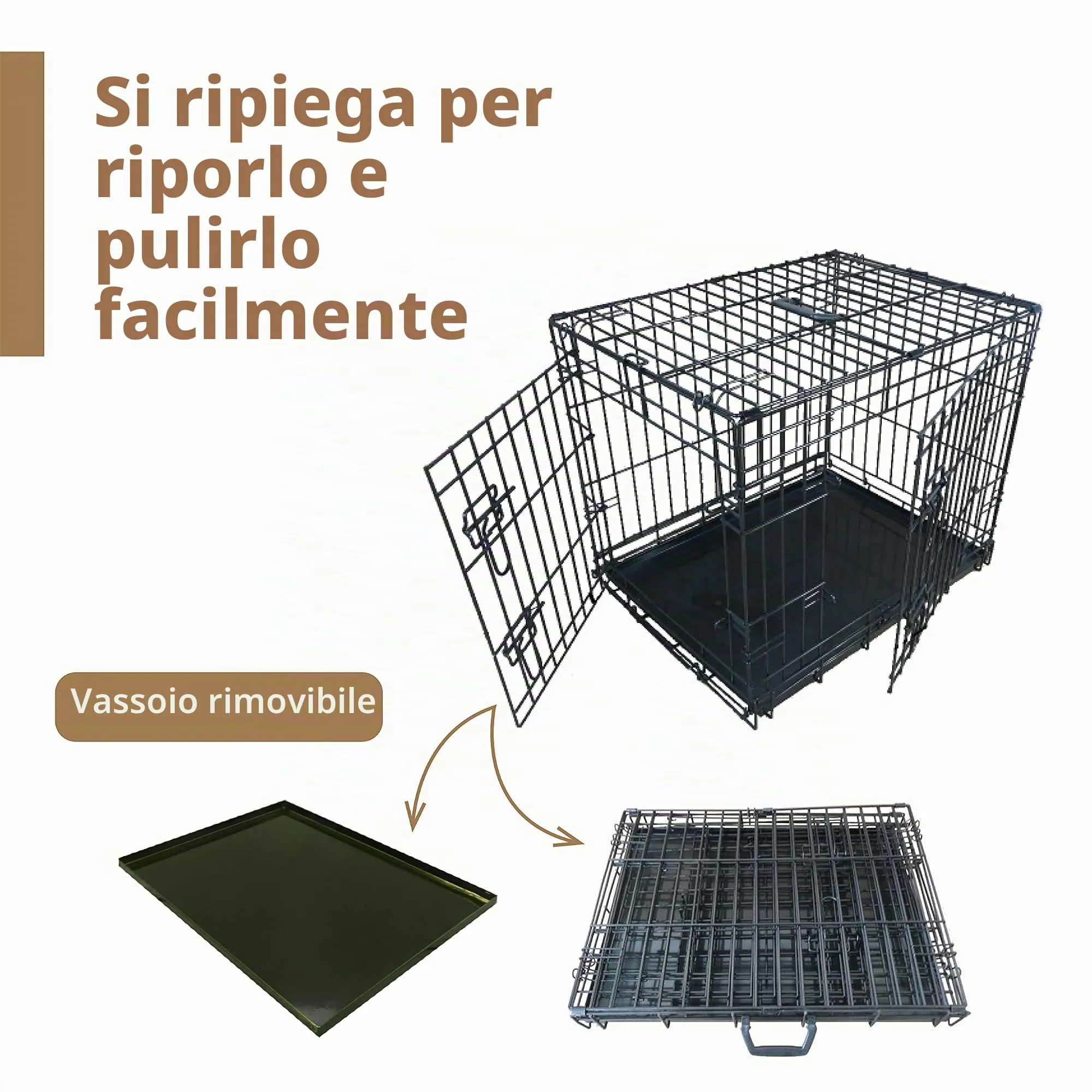 Ellie-Bo, trasportino per Cani con Gabbia Pieghevole, 2 Porte, con vaschetta in Metallo, Resistente ai morsi, Lunghezza 91,4 cm - immagine 4