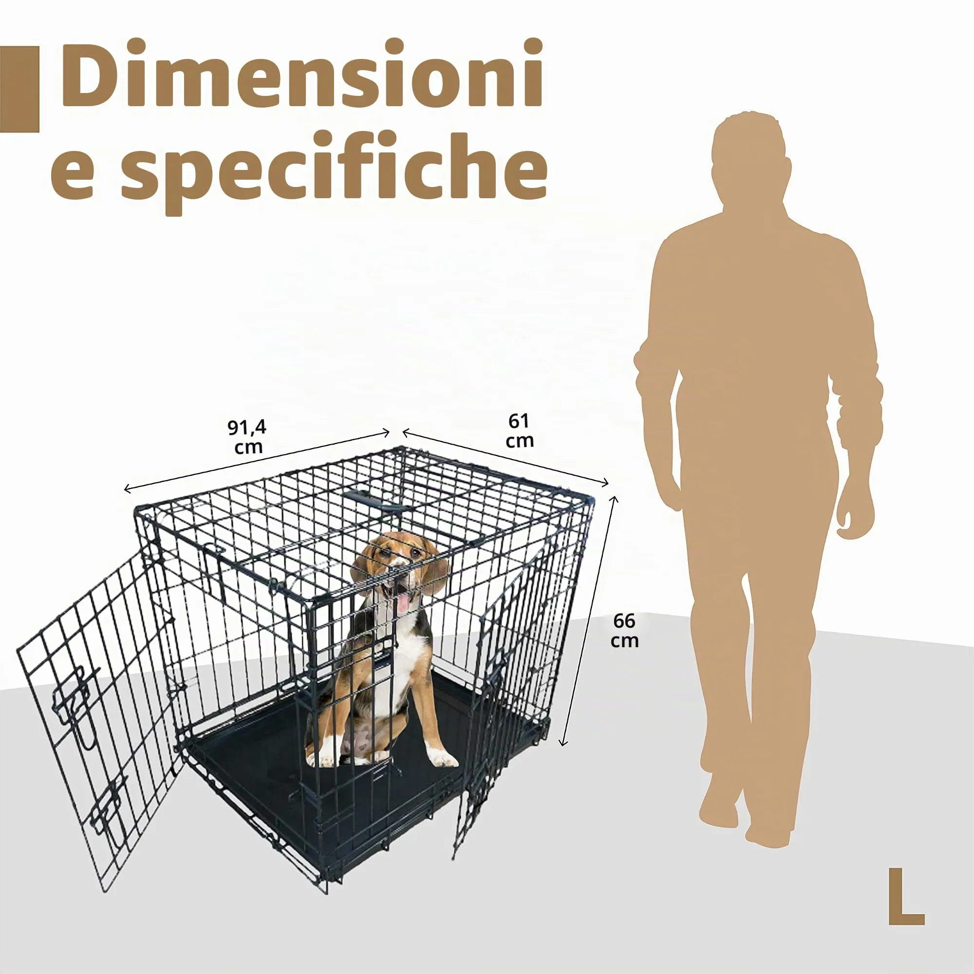 Ellie-Bo, trasportino per Cani con Gabbia Pieghevole, 2 Porte, con vaschetta in Metallo, Resistente ai morsi, Lunghezza 91,4 cm - immagine 6