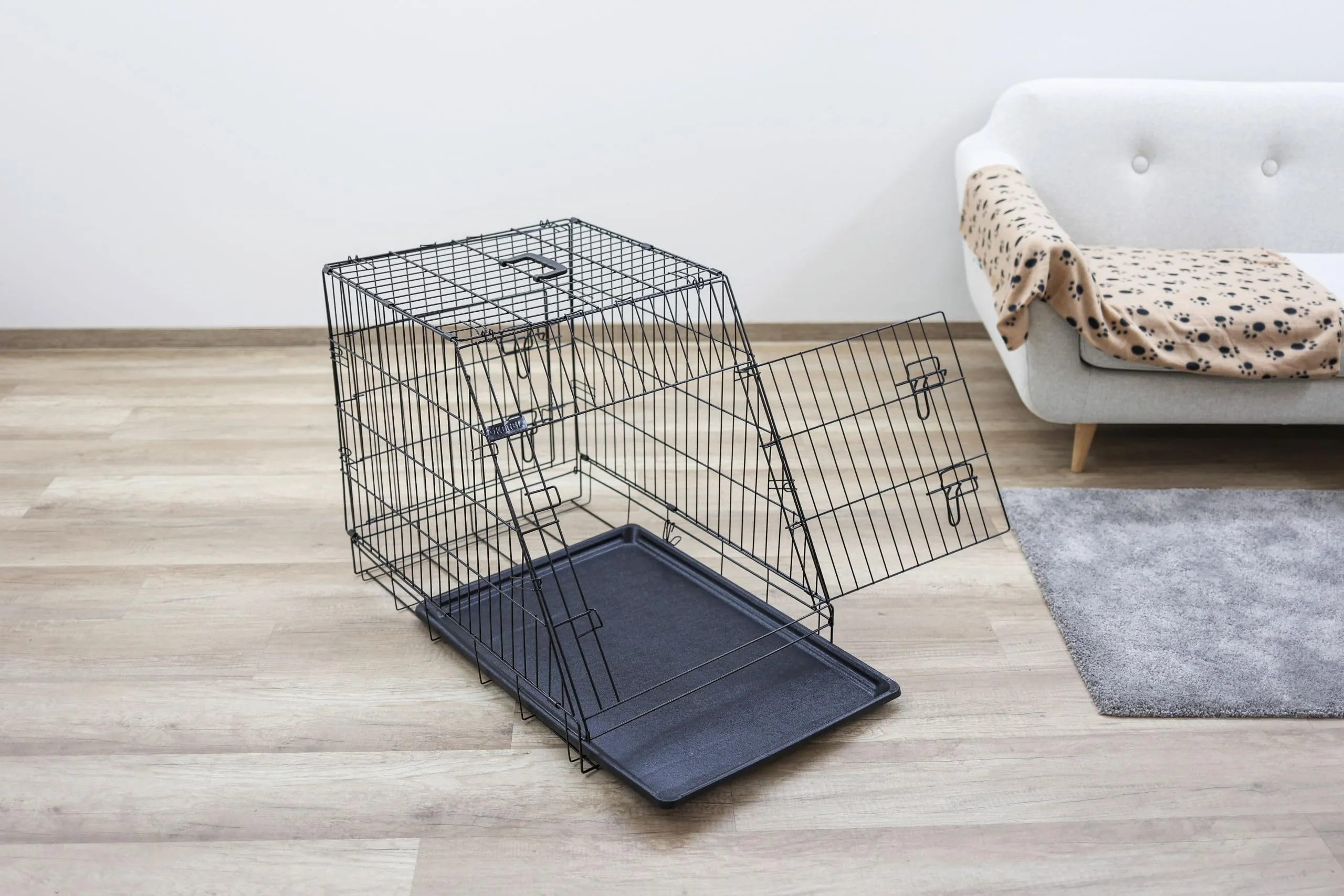 Kerbl Pet Scatola di trasporto in rete metallica, trasportino per cani, nero, 107x74x85 cm, pieghevole, metallo, cani, con due porte, per viaggio o casa - immagine 4