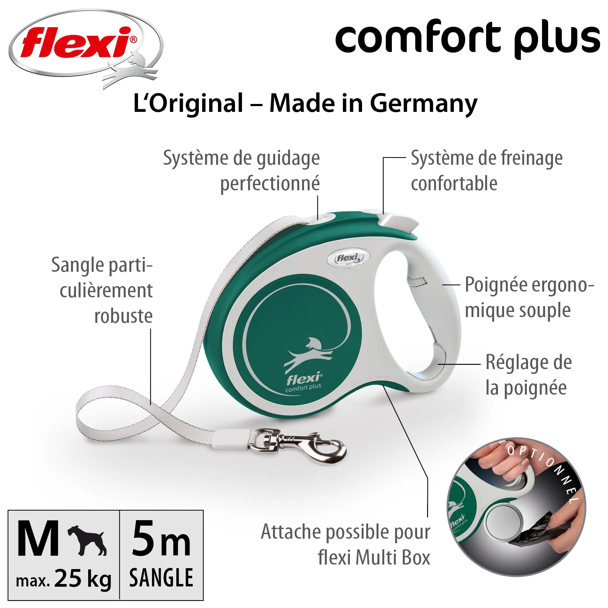 flexi Comfort Plus M Guinzaglio Allungabile 5 m, 25 kg, Verde - immagine 2