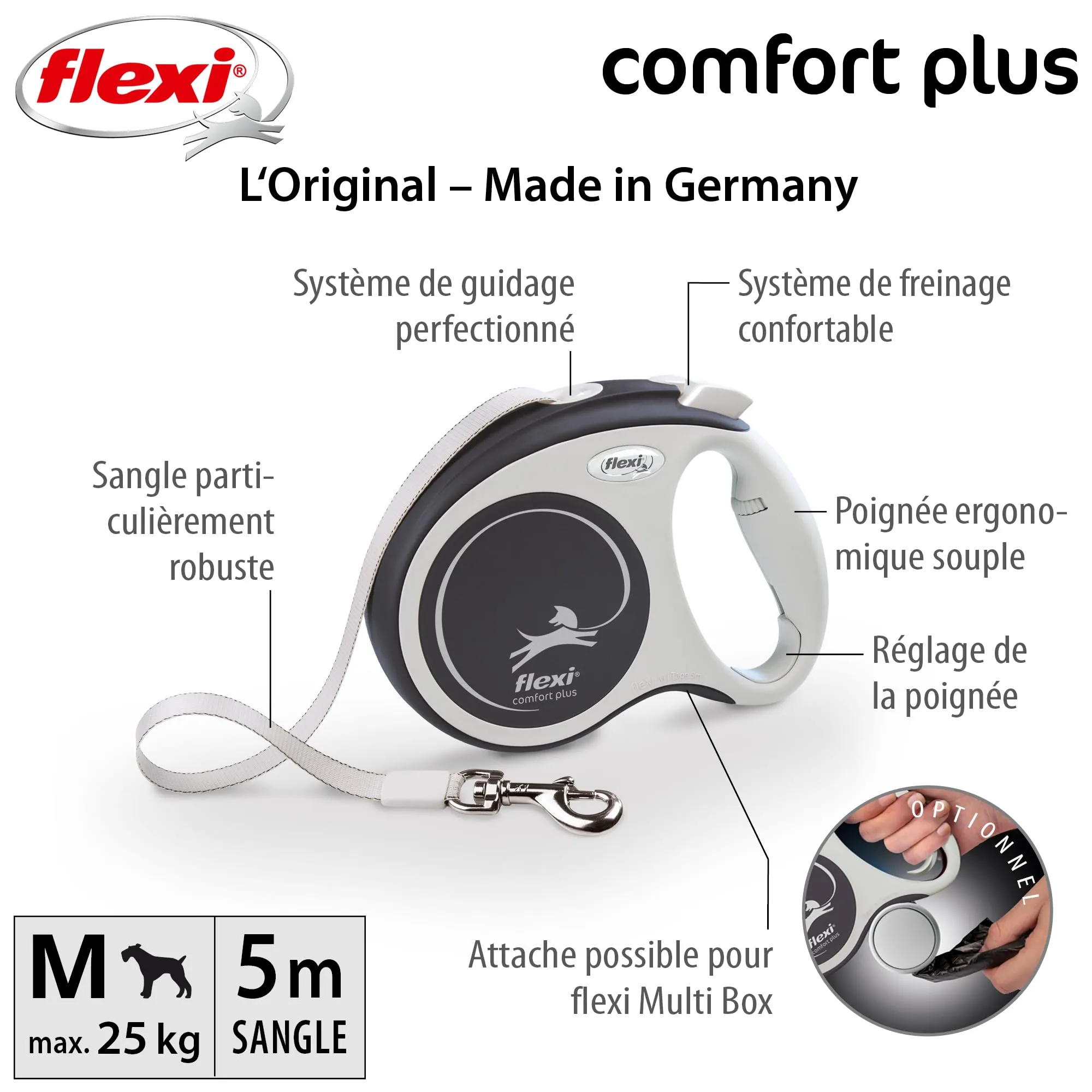 flexi Comfort Plus M Guinzaglio Allungabile 5 m, 25 kg, Antracite - immagine 2