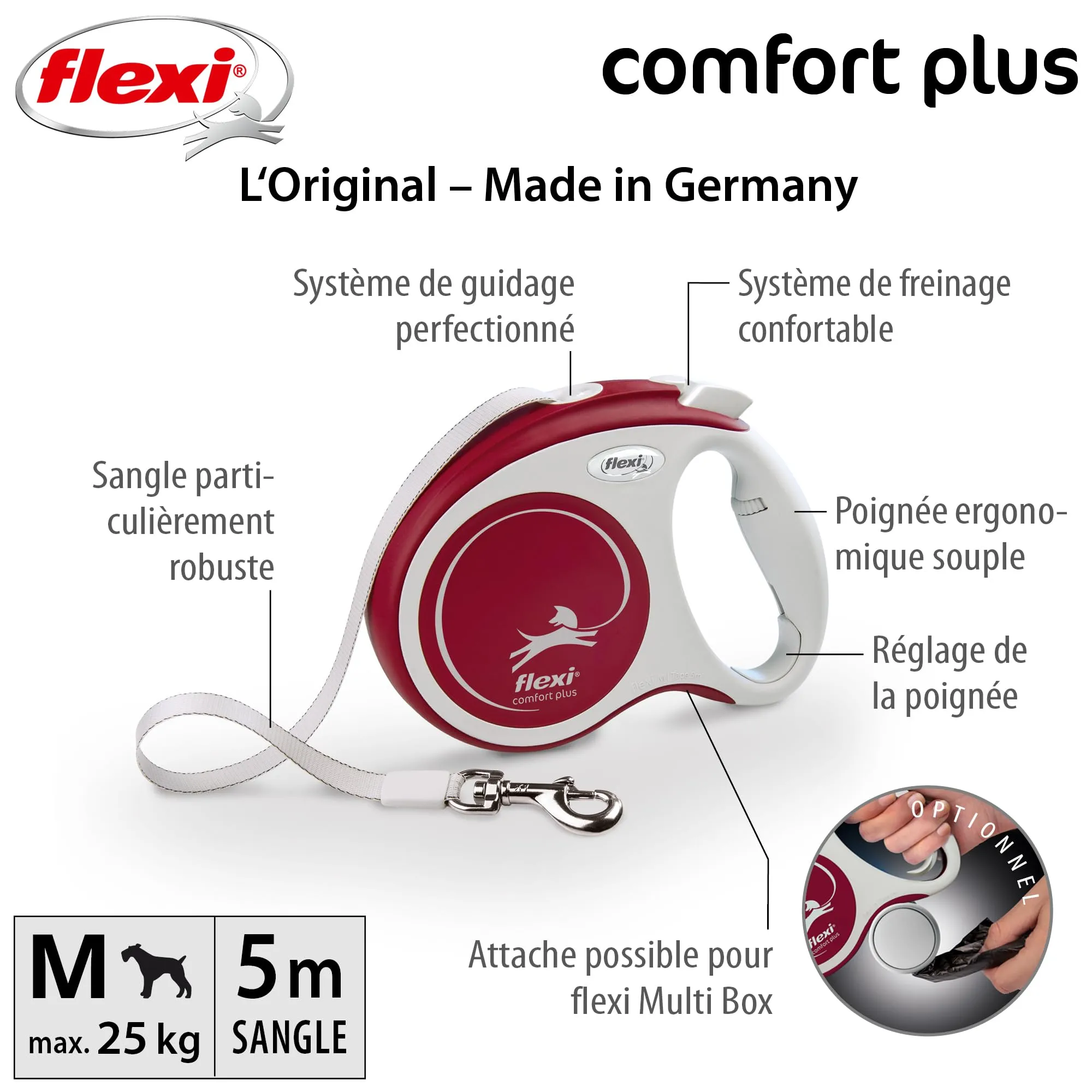 flexi Comfort Plus M Guinzaglio Allungabile 5 m, 25 kg, Rosso - immagine 2