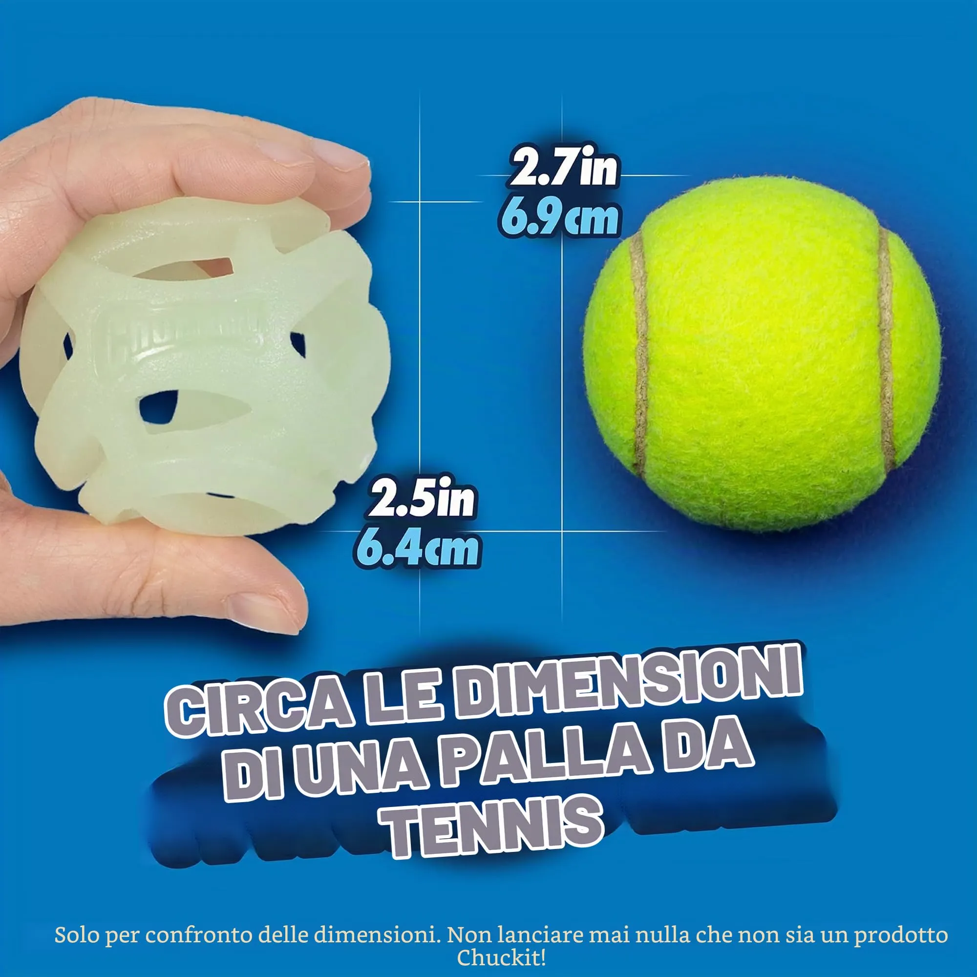 Chuckit! – Air Glow Ball – Palla fosforescente per cani – Giocattolo di recupero per – Che facilita la circolazione dell'aria per cani – Misura media – Diametro di 6,5 cm – Confezione da 2 palline - immagine 3