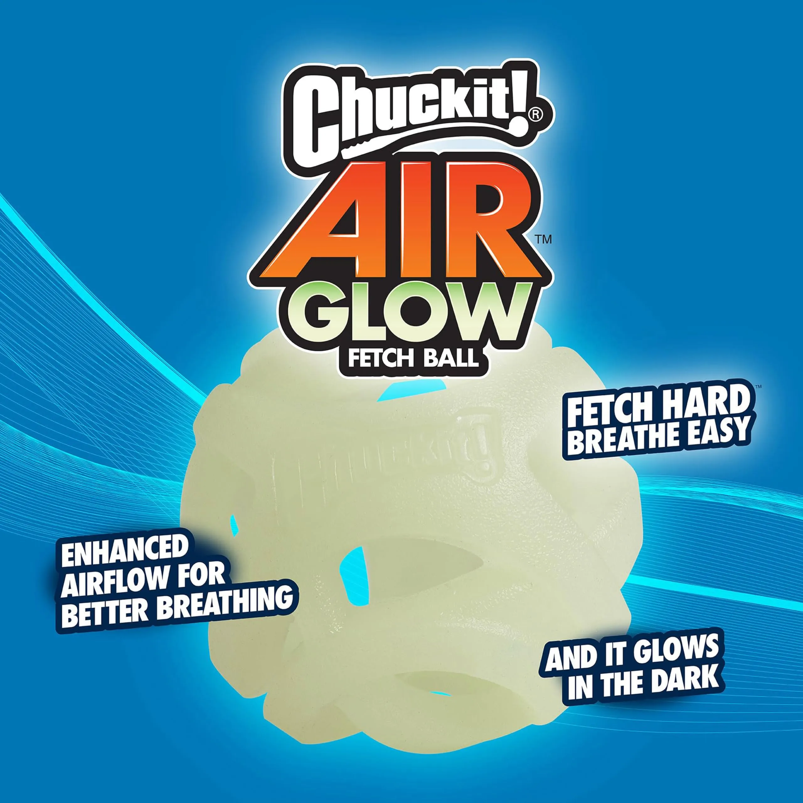 Chuckit! – Air Glow Ball – Palla fosforescente per cani – Giocattolo di recupero per – Che facilita la circolazione dell'aria per cani – Misura media – Diametro di 6,5 cm – Confezione da 2 palline - immagine 5