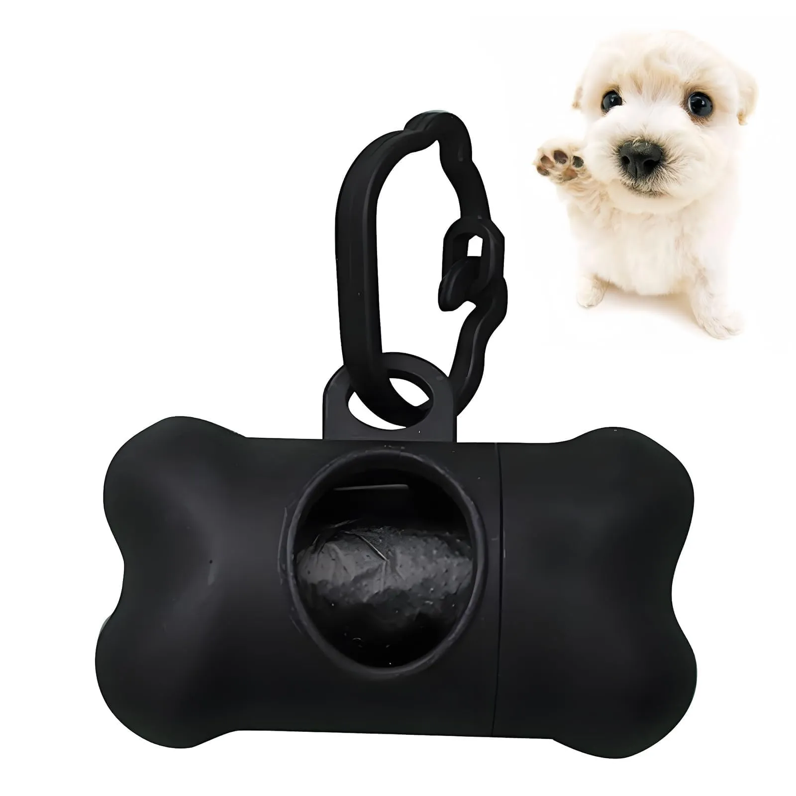 GVSS Distributore di Sacchetti per Cacca di Cane Nero 8 x 5 cm, Sacchetto per Cacca di Cane a Forma di Osso con 1 Rotolo di Sacchetti per Cane, Supporto per Sacchetti per Cacca di Cane - immagine 1