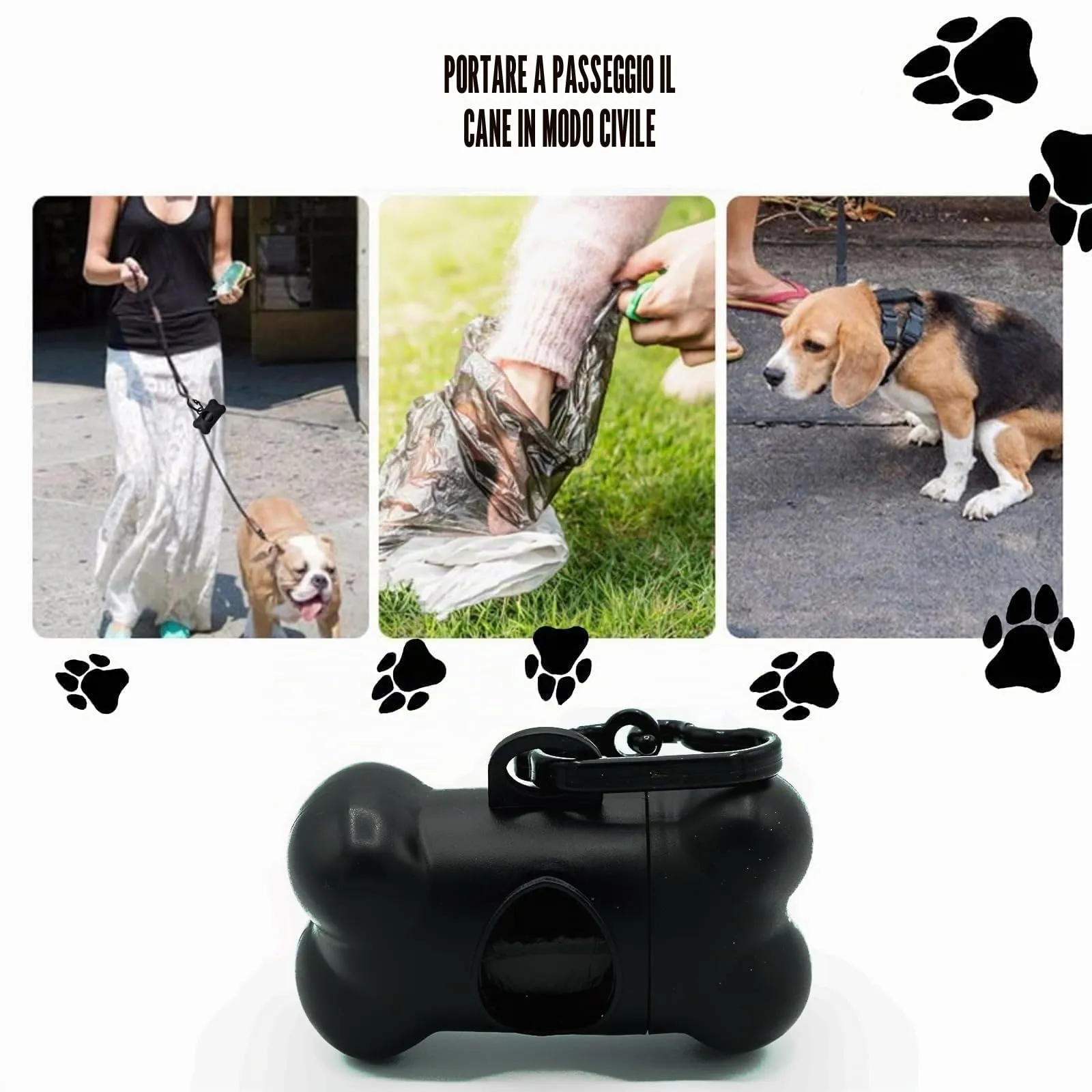 GVSS Distributore di Sacchetti per Cacca di Cane Nero 8 x 5 cm, Sacchetto per Cacca di Cane a Forma di Osso con 1 Rotolo di Sacchetti per Cane, Supporto per Sacchetti per Cacca di Cane - immagine 6