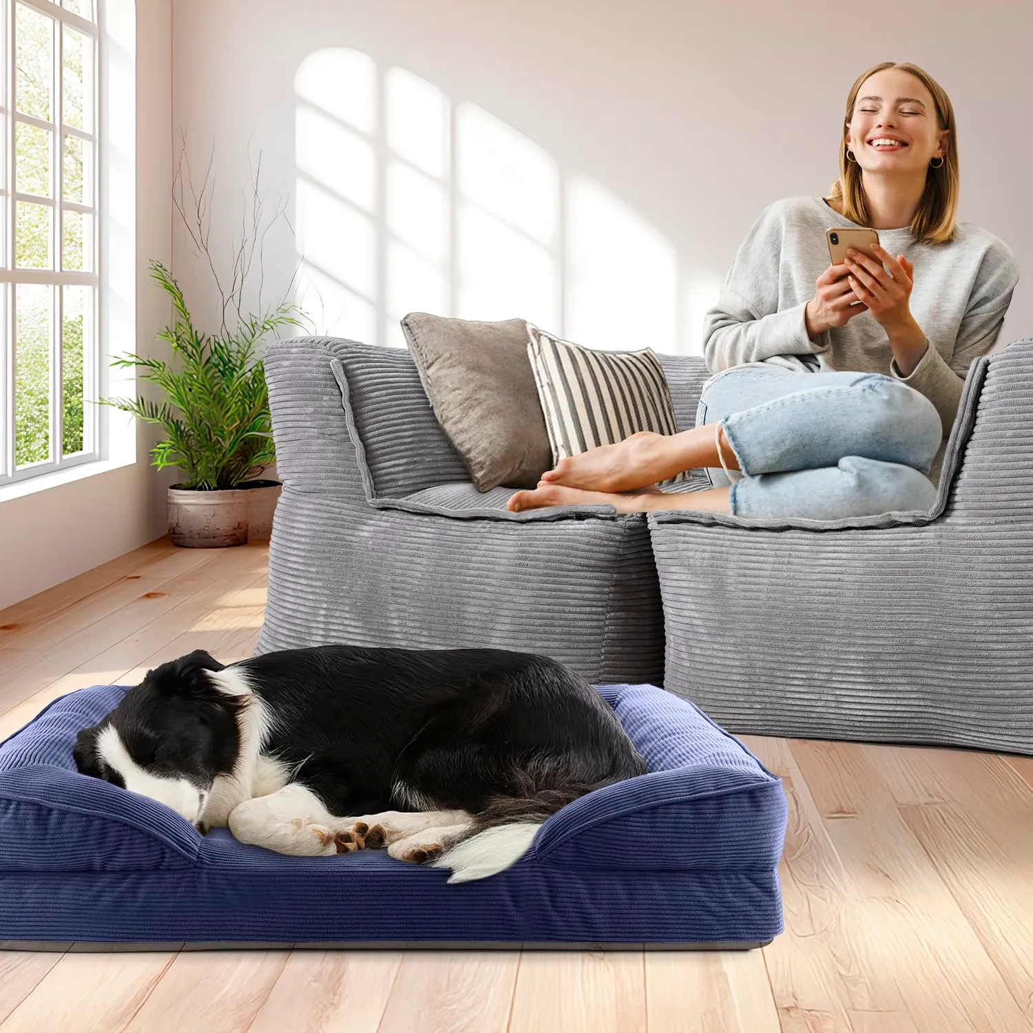 Lumaland Cuccia ortopedica per cani in corda, divano ergonomico 90 x 65 cm, con fondo antiscivolo, imbottitura e fodera lavabile - immagine 2