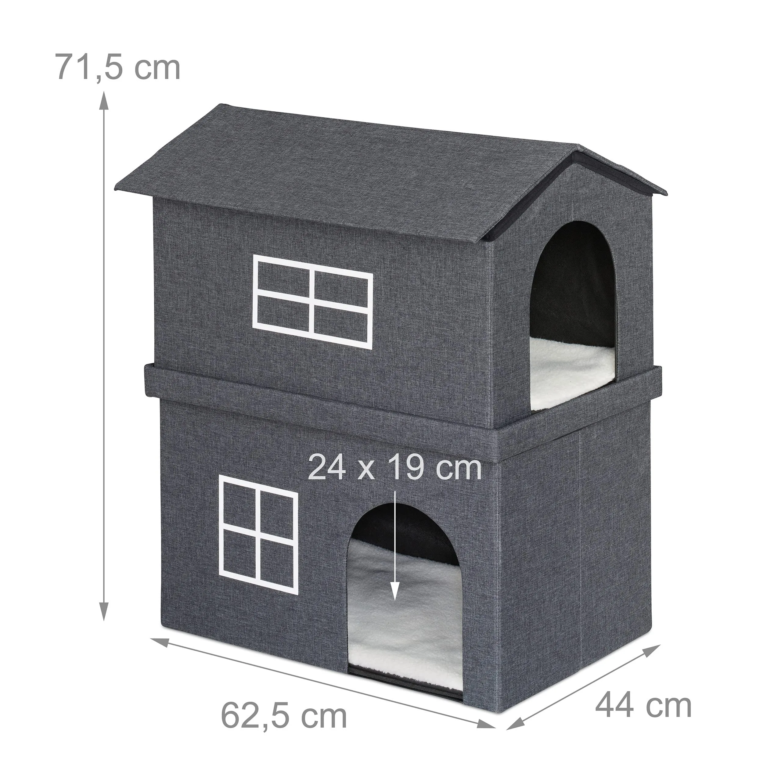 Relaxdays Casetta per Gatti, Rifugio Soffice, Cuccia Pieghevole a 2 Entrate, HxLxP: 71,5 x 62,5 x 44 cm, Grigio Scuro - immagine 4