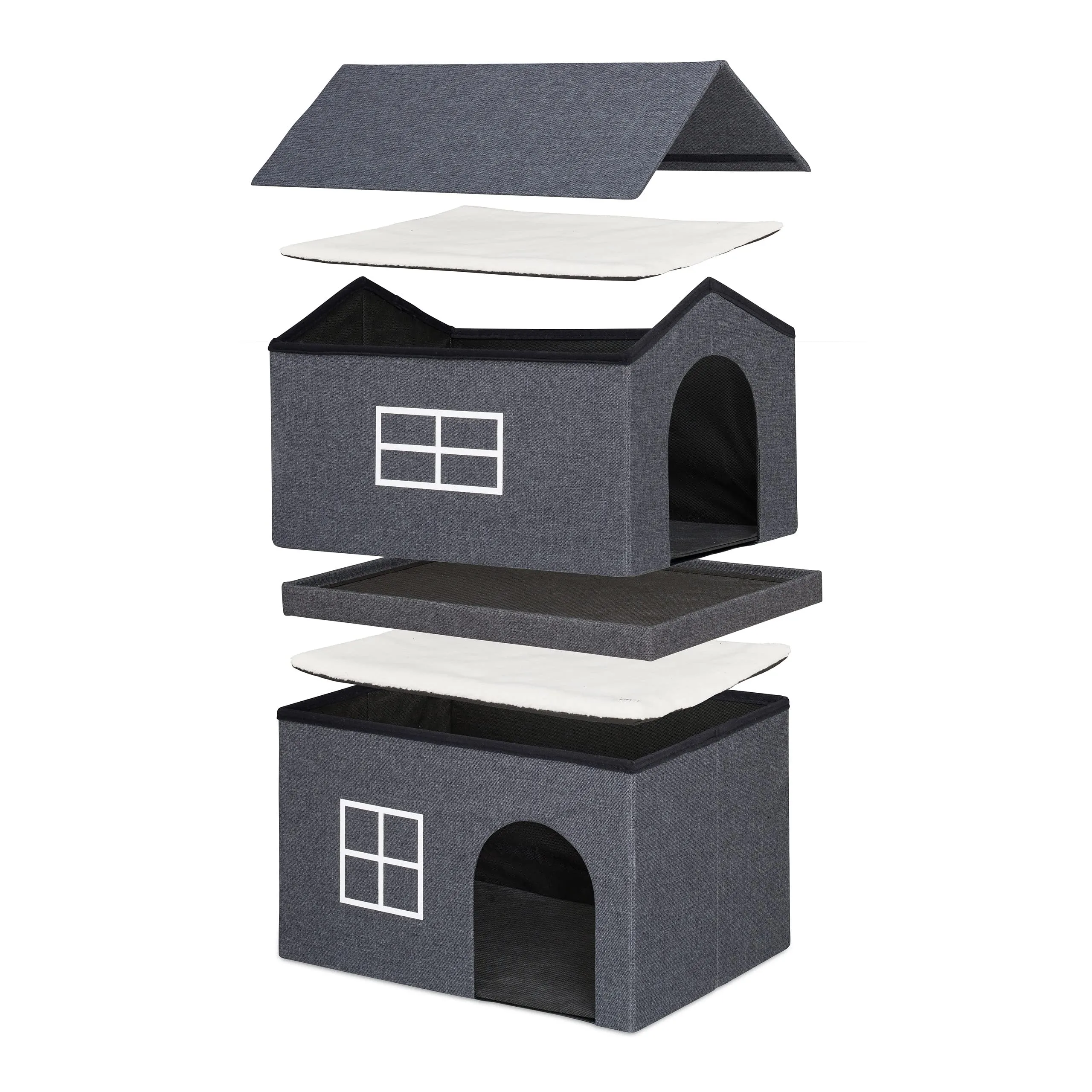 Relaxdays Casetta per Gatti, Rifugio Soffice, Cuccia Pieghevole a 2 Entrate, HxLxP: 71,5 x 62,5 x 44 cm, Grigio Scuro - immagine 6