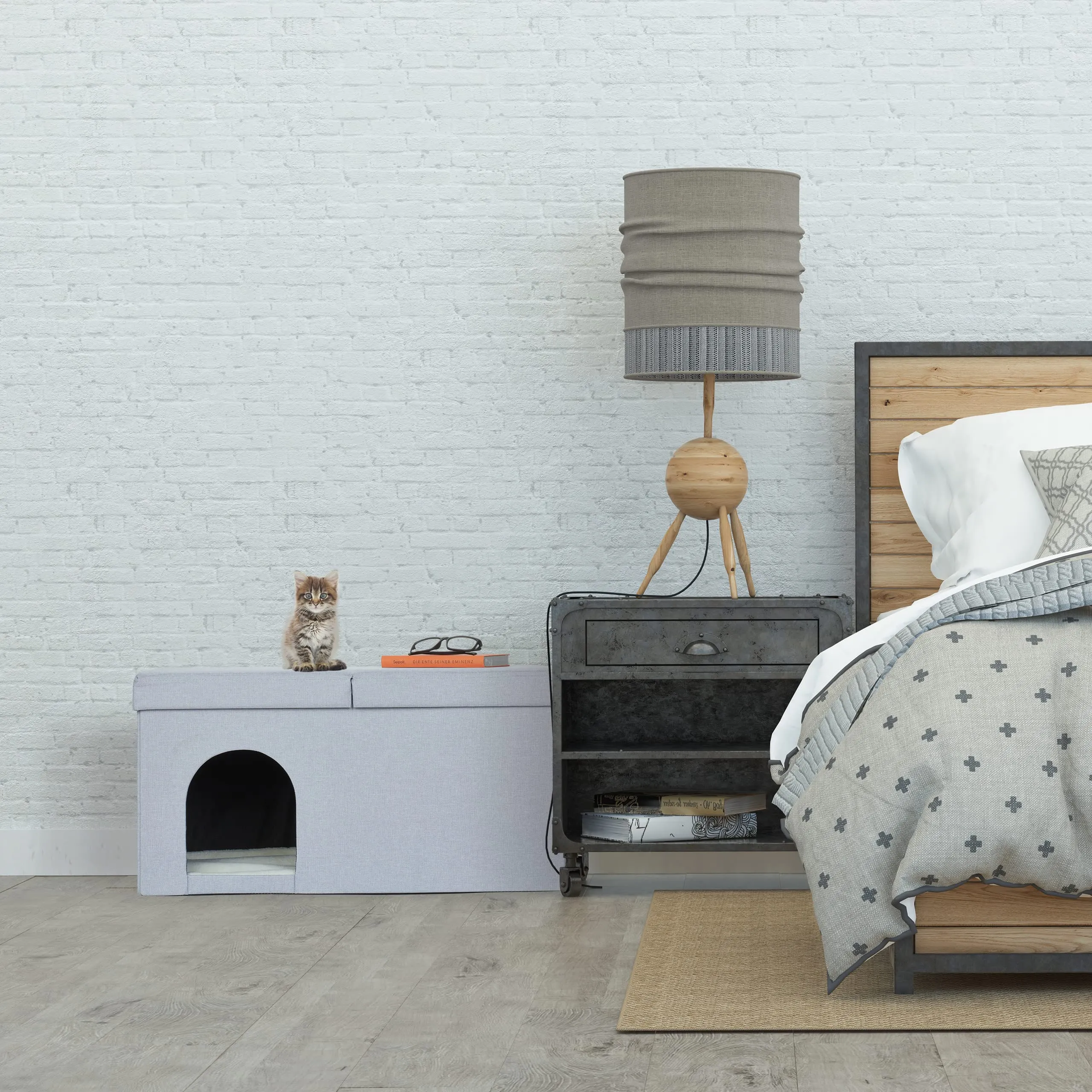 Relaxdays Cassapanca con Cuccia per Gatti e Cani Piccoli, Panca con Tana per Animali, HLP 38,5 x 74,5 x 37 cm, Grigio - immagine 2