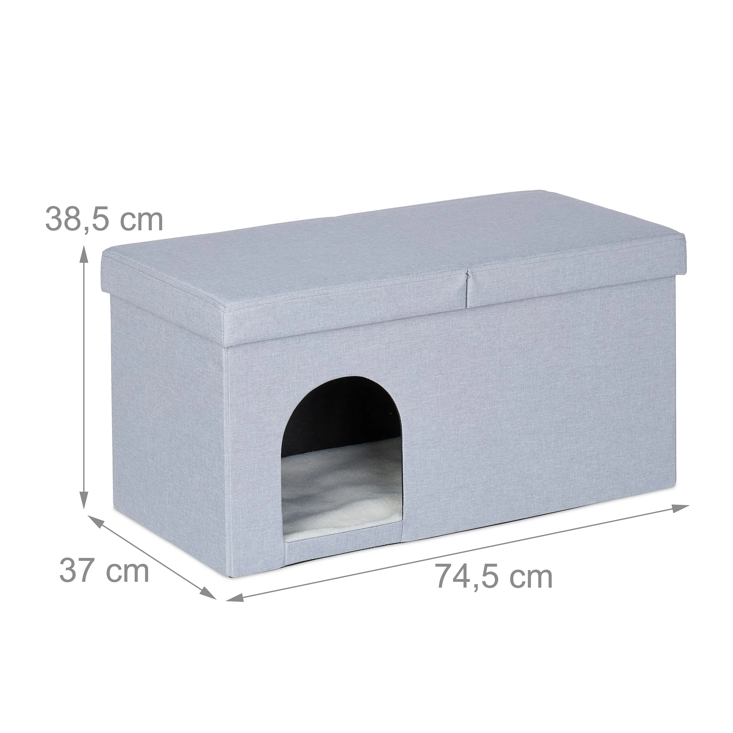 Relaxdays Cassapanca con Cuccia per Gatti e Cani Piccoli, Panca con Tana per Animali, HLP 38,5 x 74,5 x 37 cm, Grigio - immagine 4
