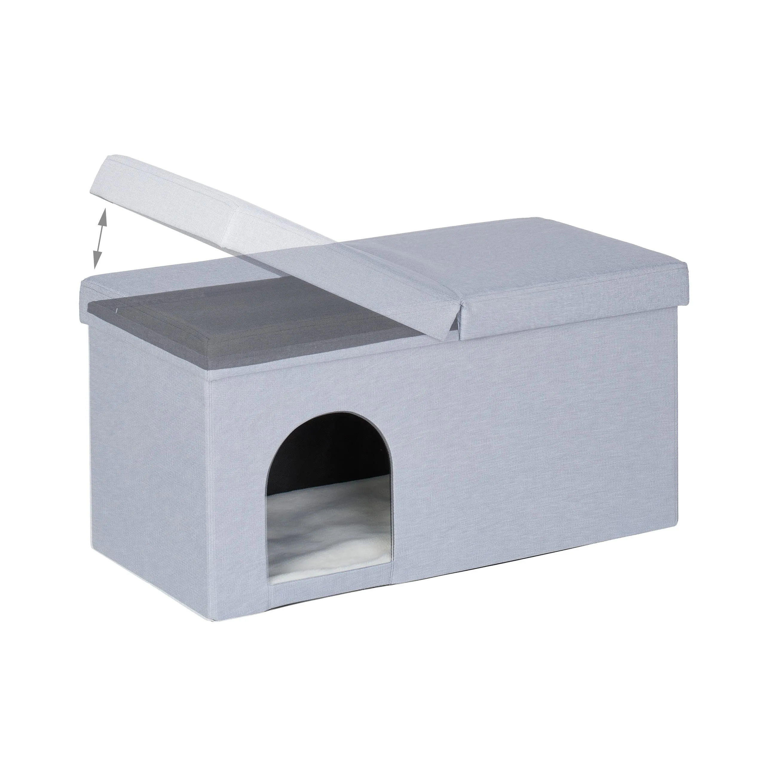 Relaxdays Cassapanca con Cuccia per Gatti e Cani Piccoli, Panca con Tana per Animali, HLP 38,5 x 74,5 x 37 cm, Grigio - immagine 6