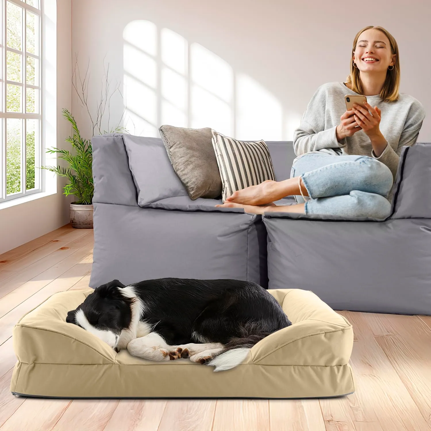Lumaland Cuccia ortopedica per cani per esterni e interni, 90 x 65 cm, con fondo antiscivolo, imbottitura e fodera lavabile, impermeabile - immagine 2