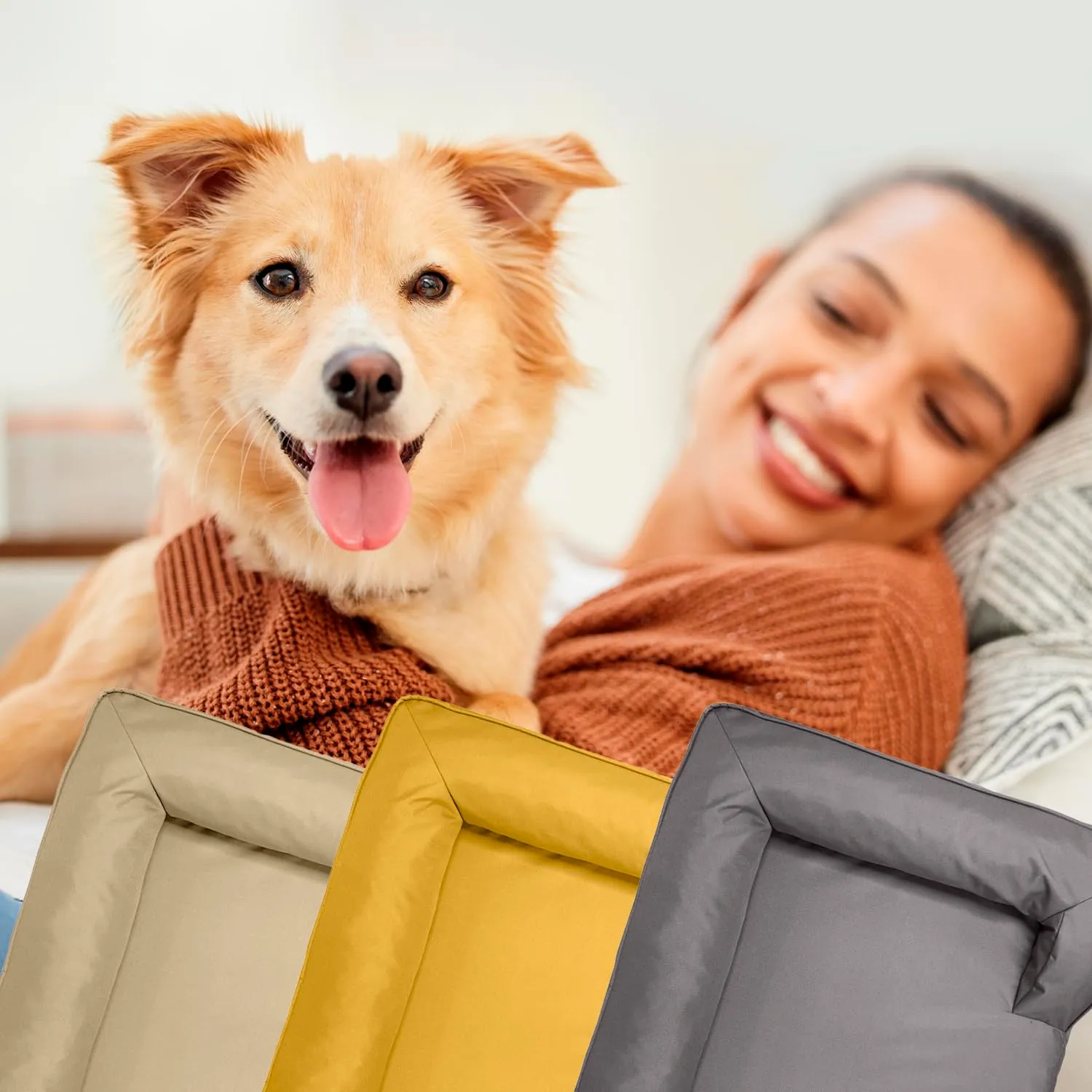 Lumaland Cuccia ortopedica per cani per esterni e interni, 90 x 65 cm, con fondo antiscivolo, imbottitura e fodera lavabile, impermeabile - immagine 5