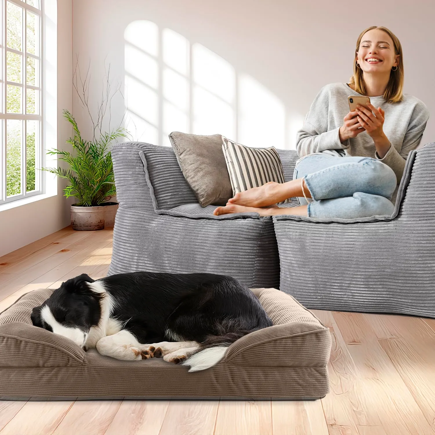 Lumaland Cuccia ortopedica per cani in corda, divano ergonomico 90 x 65 cm, con fondo antiscivolo, imbottitura e fodera lavabile - immagine 2