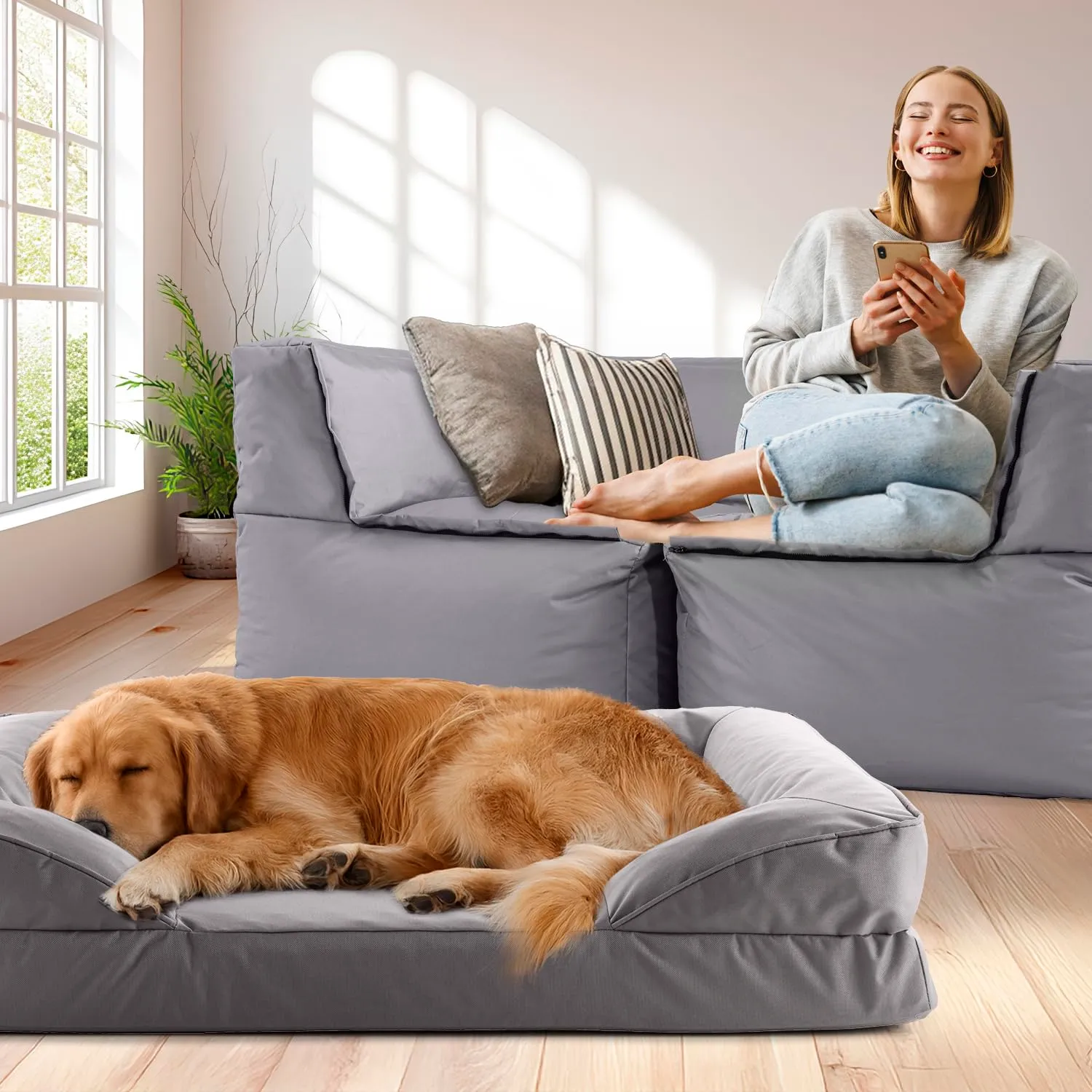 Lumaland Cuccia ortopedica per cani di taglia grande, con fondo antiscivolo, imbottitura e fodera lavabile, impermeabile - immagine 2