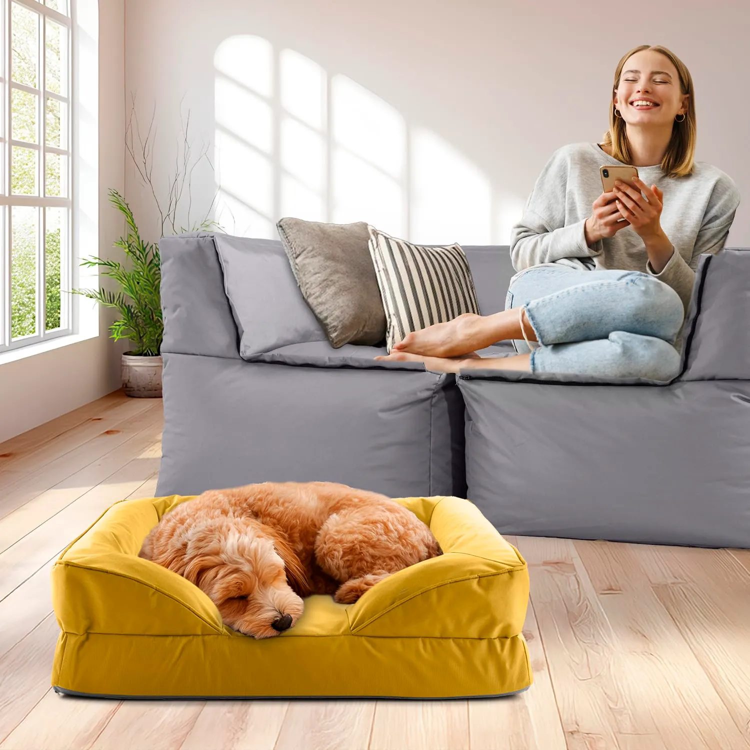 Lumaland Cuccia ortopedica per cani per esterni e interni, divano ergonomico 70 x 60 cm, ideale per cani di piccola taglia, fondo antiscivolo, imbottitura e rivestimento lavabile, cestino per cani - immagine 2