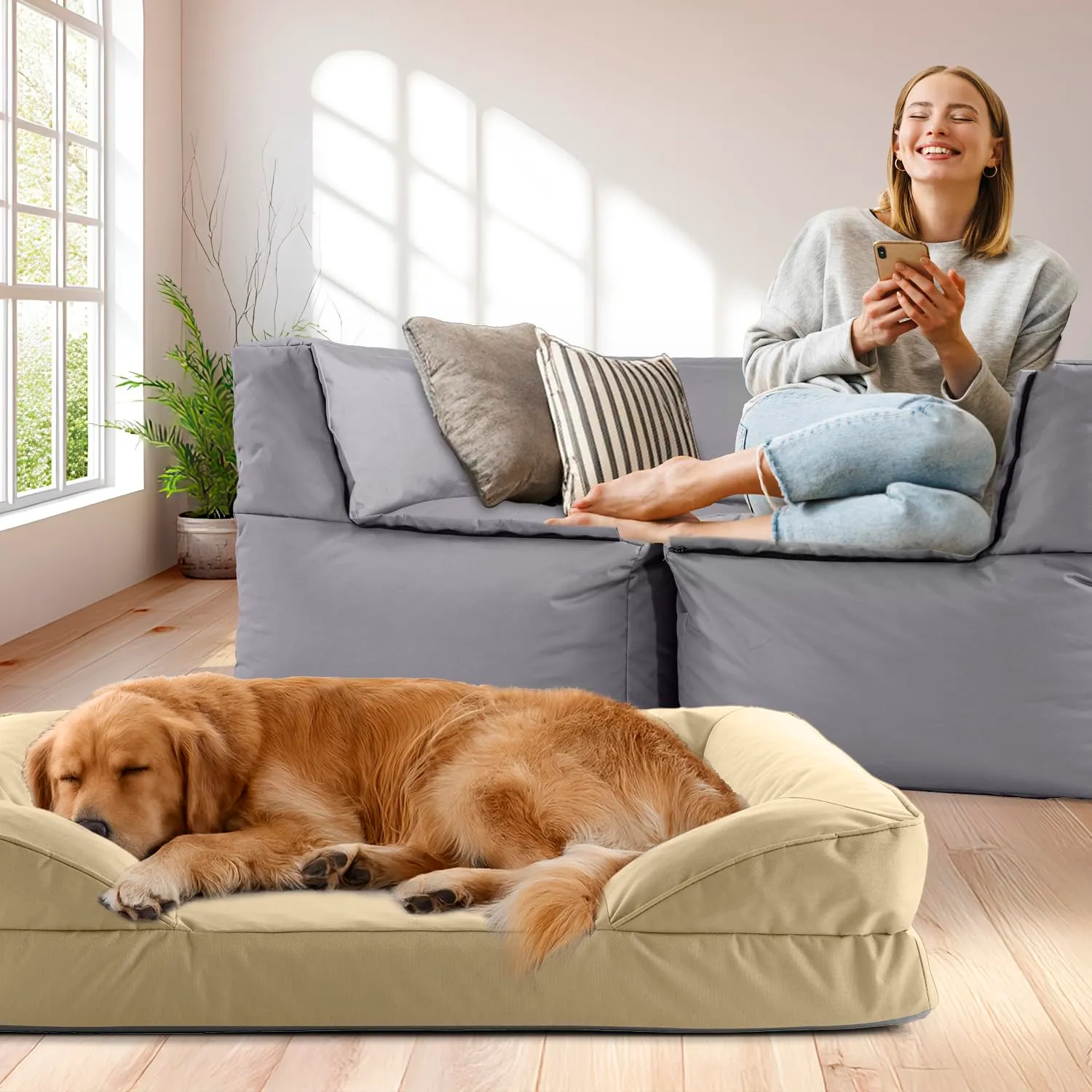 Lumaland Cuccia ortopedica per cani di taglia grande, con fondo antiscivolo, imbottitura e fodera lavabile, impermeabile - immagine 2