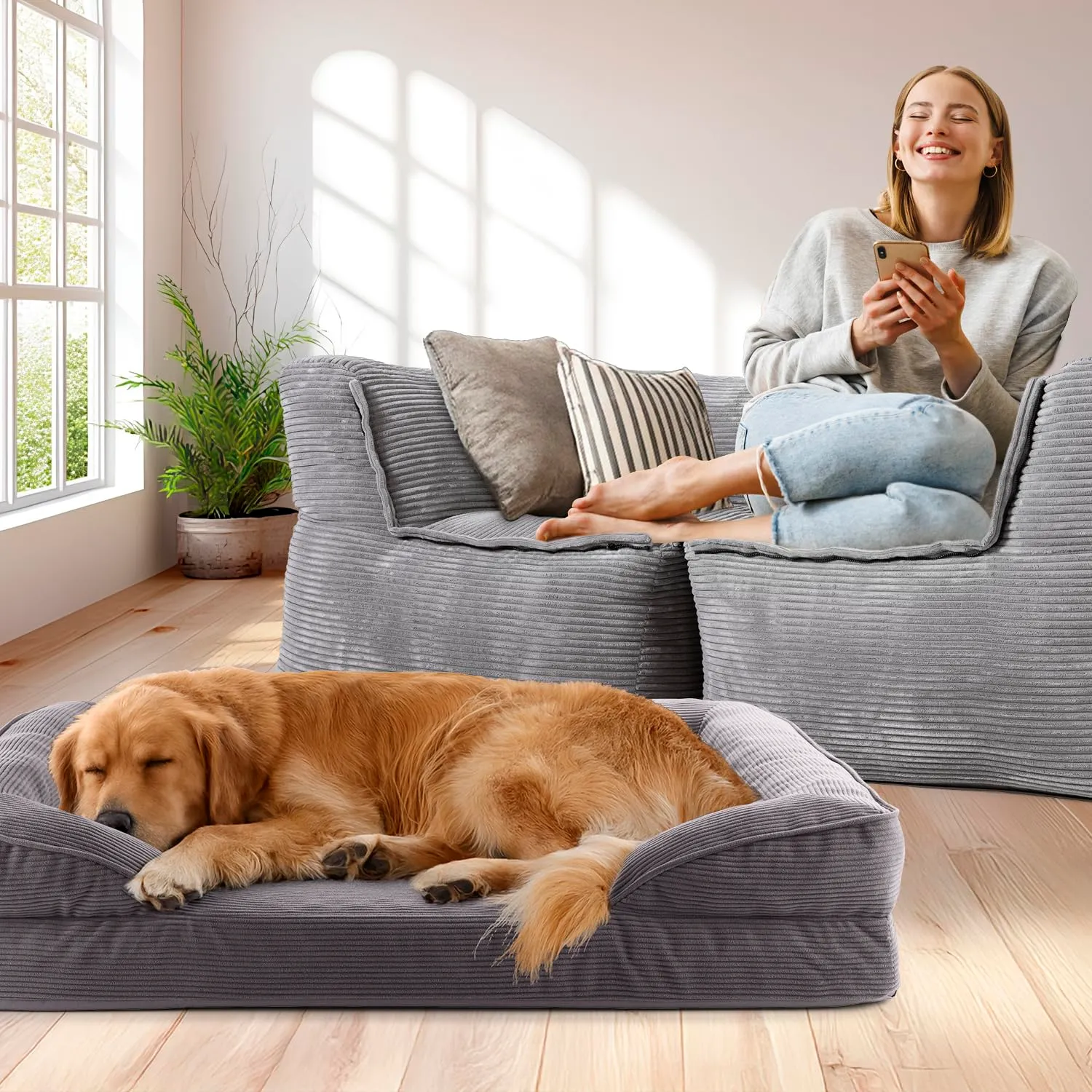 Lumaland Cuccia ortopedica per cani in corda, divano ergonomico 110 x 75 cm, con fondo antiscivolo, imbottitura e fodera lavabile - immagine 2