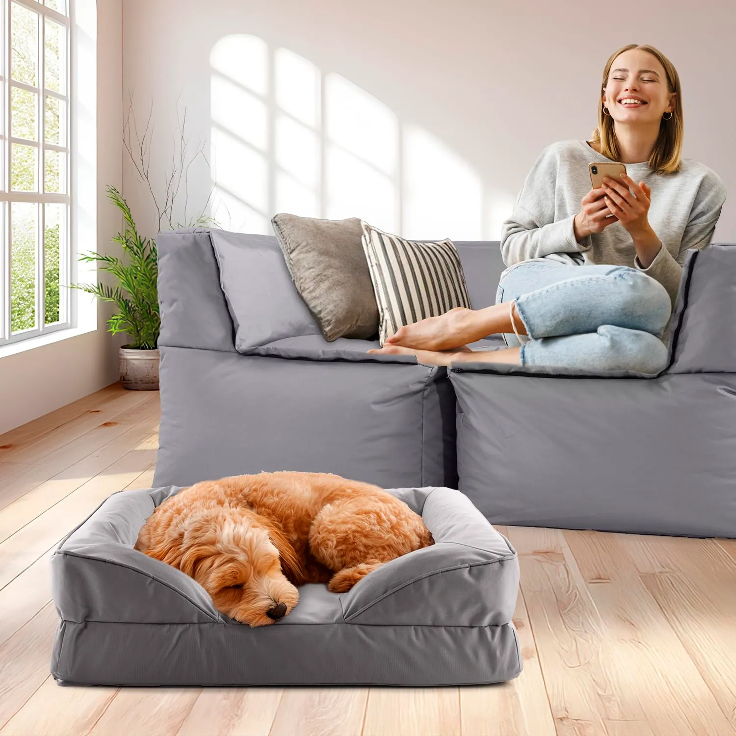 Lumaland Cuccia ortopedica per cani per esterni e interni, divano ergonomico 70 x 60 cm, ideale per cani di piccola taglia, fondo antiscivolo, imbottitura e rivestimento lavabile, cestino per cani - immagine 2