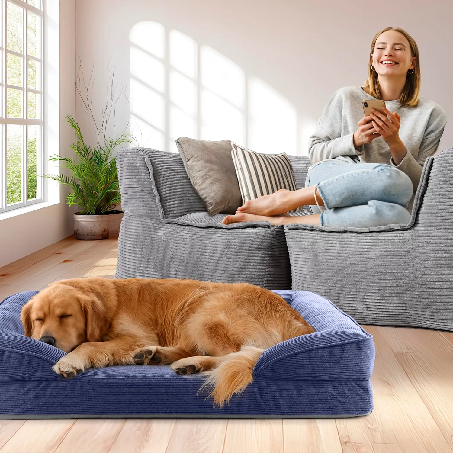 Lumaland Cuccia ortopedica per cani in corda, divano ergonomico 110 x 75 cm, con fondo antiscivolo, imbottitura e fodera lavabile - immagine 2