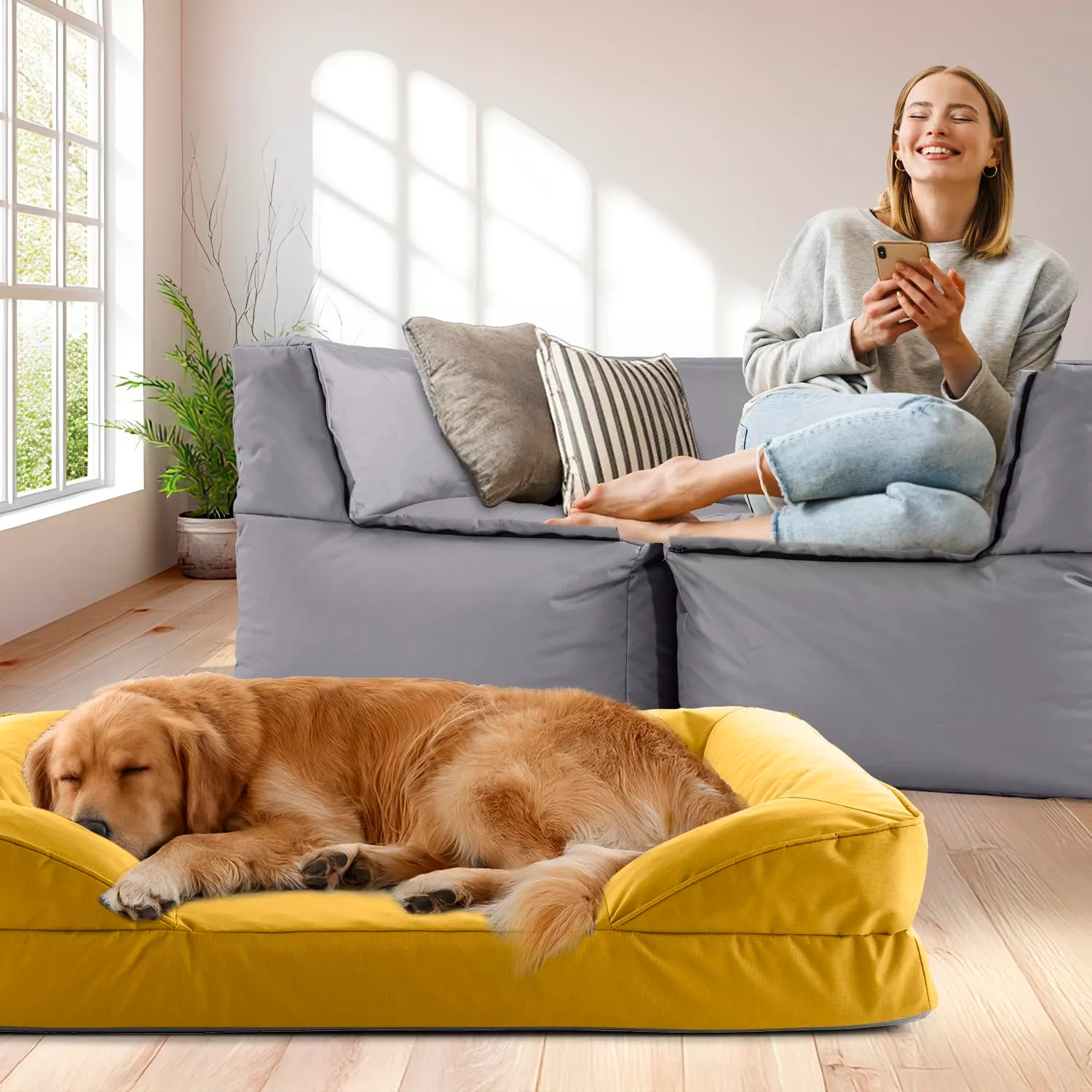 Lumaland Cuccia ortopedica per cani di taglia grande, con fondo antiscivolo, imbottitura e fodera lavabile, impermeabile - immagine 2