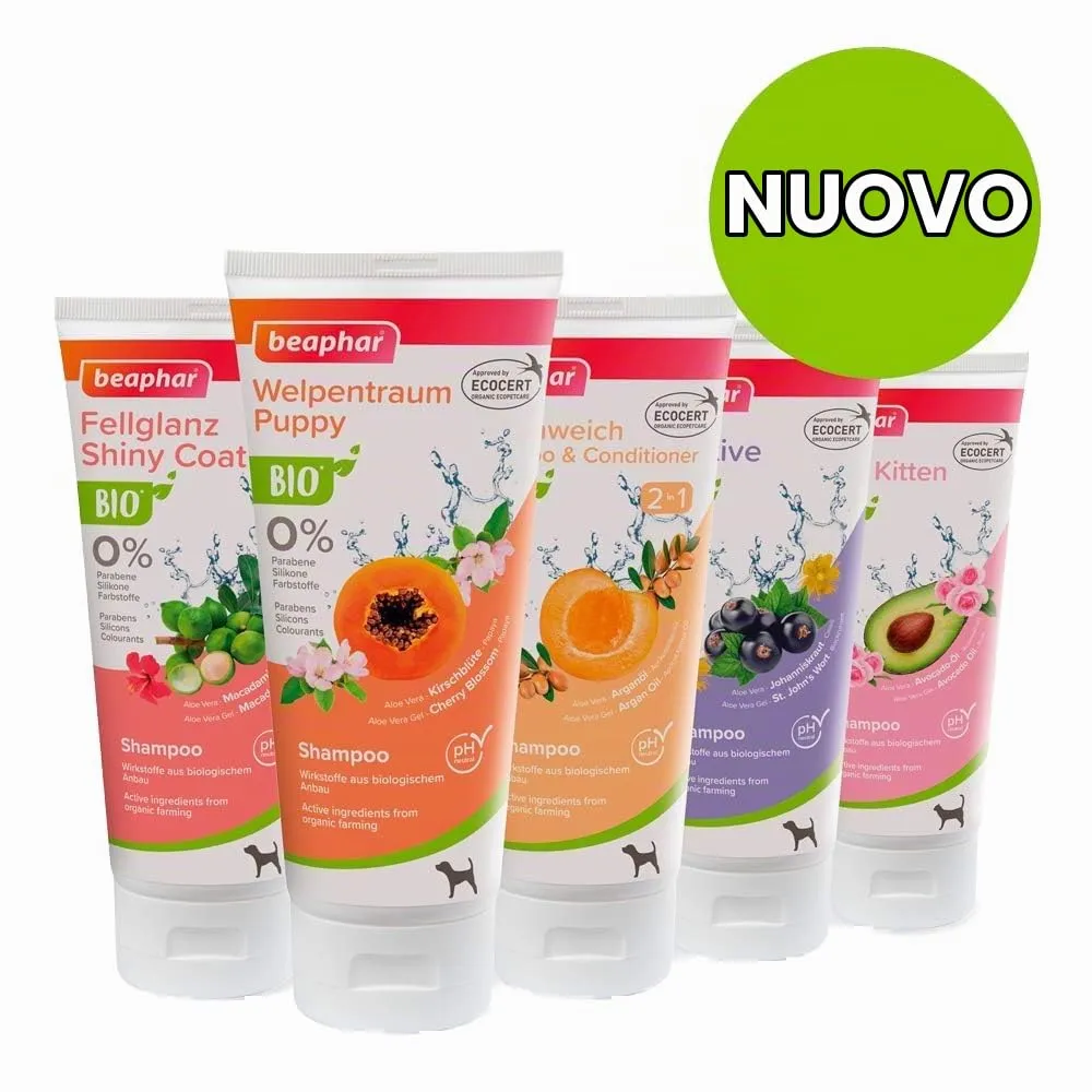 Beaphar Bio Shampoo Gatti, Ottimo per la Cute di Gatti e Gattini, con Gel di Aloe Vera da Agricoltura Biologica, Arricchito con Olio di Avocado e Rosa, Certificato ECOCERT, PH Neutro, 200 ml - immagine 4