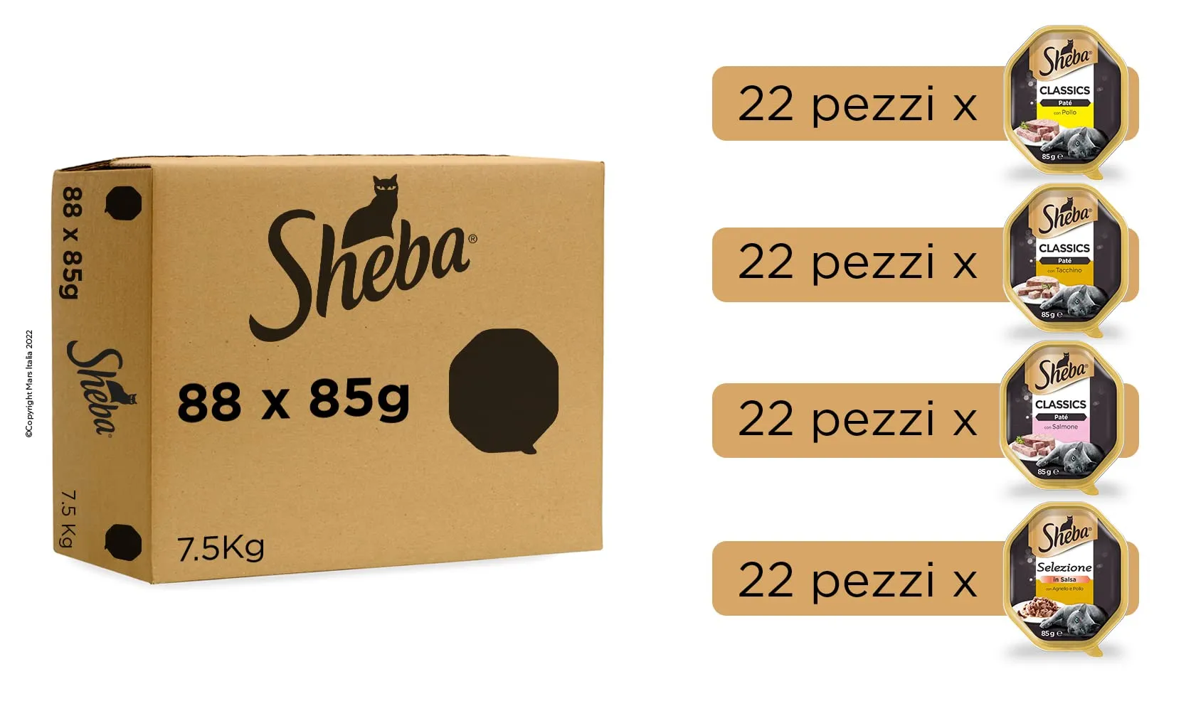 Sheba Selezione Assortita Mix di Vaschette al Gusto di Salmone, Pollo e Pollame, Cibo Umido per Gatti Adulti, 88 Vaschette Miste da 85 g - immagine 2