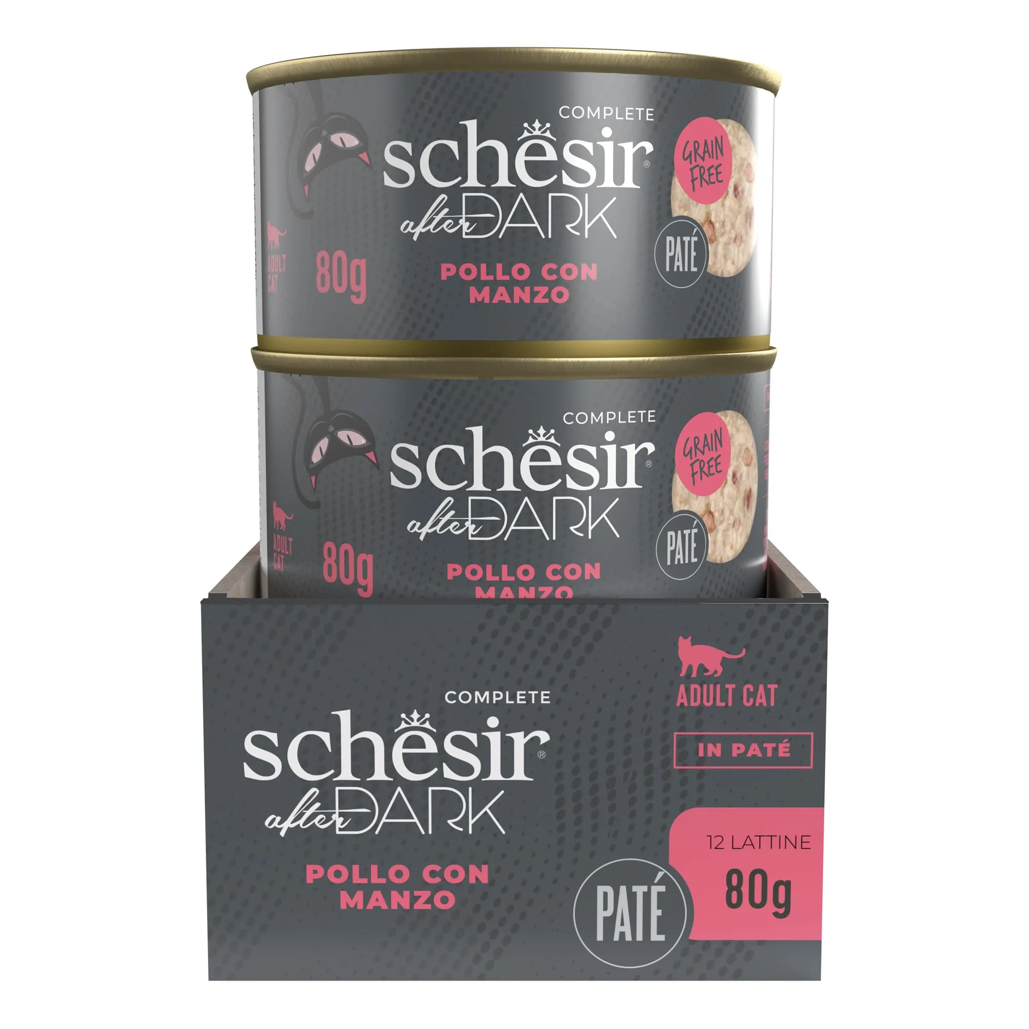 Schesir After Dark, Filetti di Pollo con Manzo in Patè, Alimento Umido Completo per Gatti, in Lattina, Grain Free, Alto Contenuto di Proteine, Fonte di Idratazione, 12 x 80 g - immagine 2