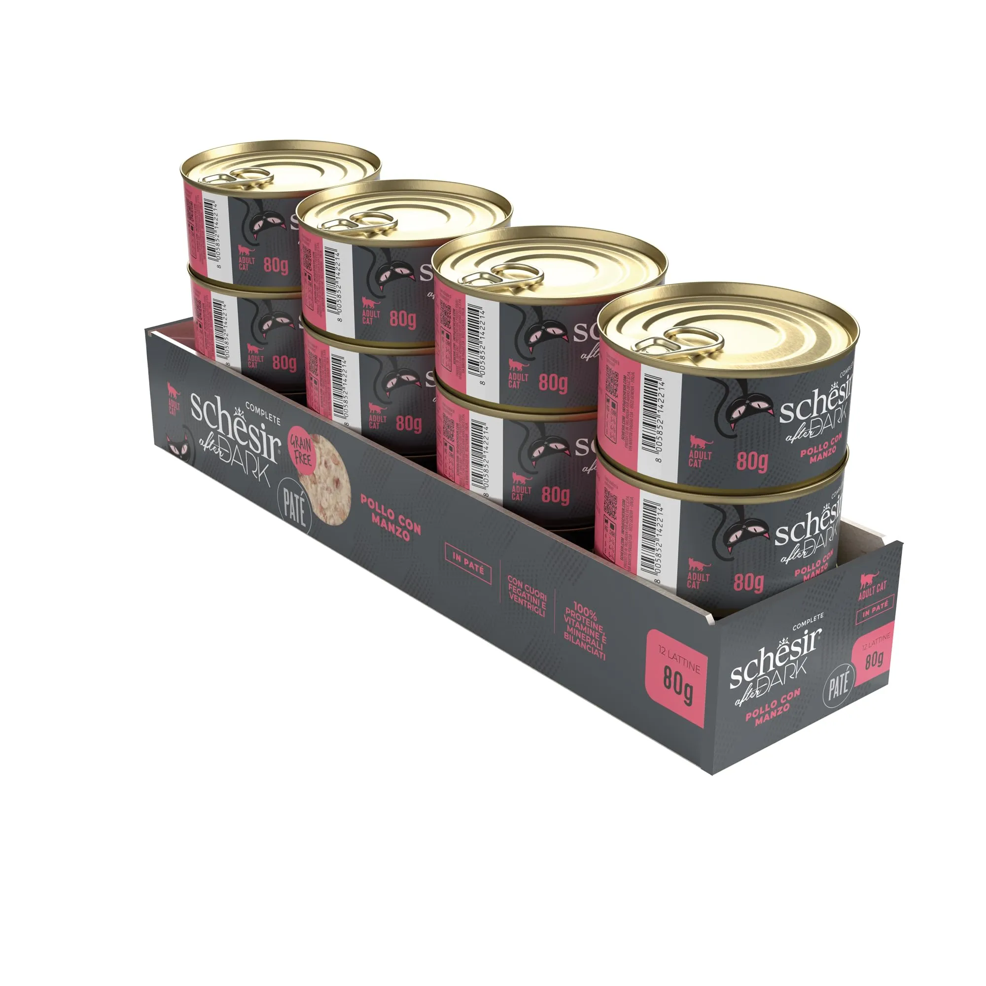 Schesir After Dark, Filetti di Pollo con Manzo in Patè, Alimento Umido Completo per Gatti, in Lattina, Grain Free, Alto Contenuto di Proteine, Fonte di Idratazione, 12 x 80 g - immagine 3