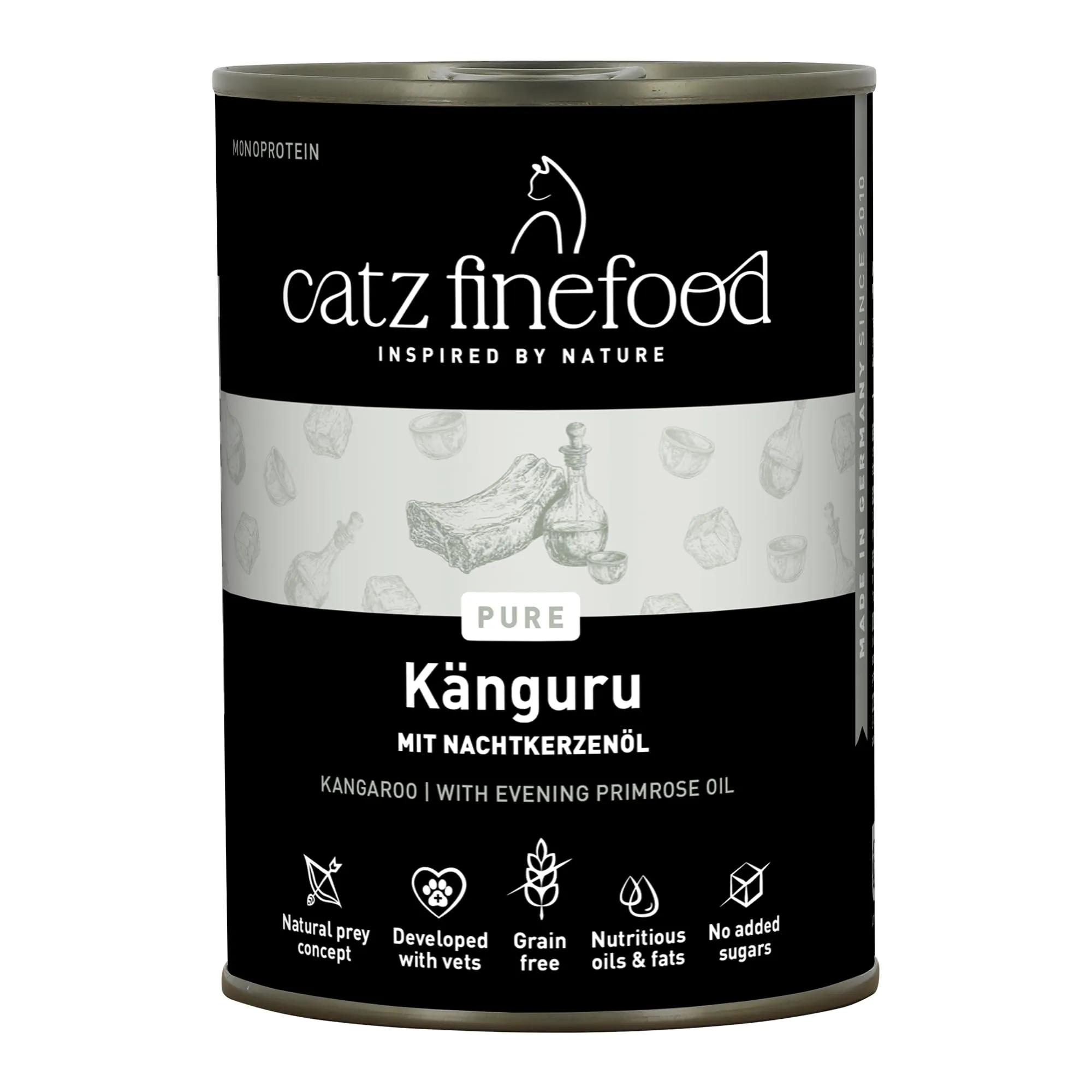 catz finefood Purrrrr Canguro Monoprotein cibo umido per gatti N° 107, per gatti sensibili alla nutrizione, 70% carne, 6 barattoli da 400 g - immagine 1