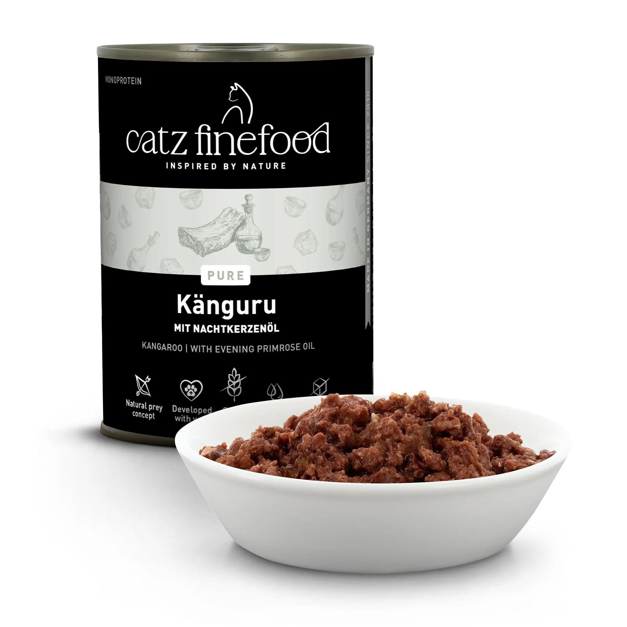 catz finefood Purrrrr Canguro Monoprotein cibo umido per gatti N° 107, per gatti sensibili alla nutrizione, 70% carne, 6 barattoli da 400 g - immagine 2