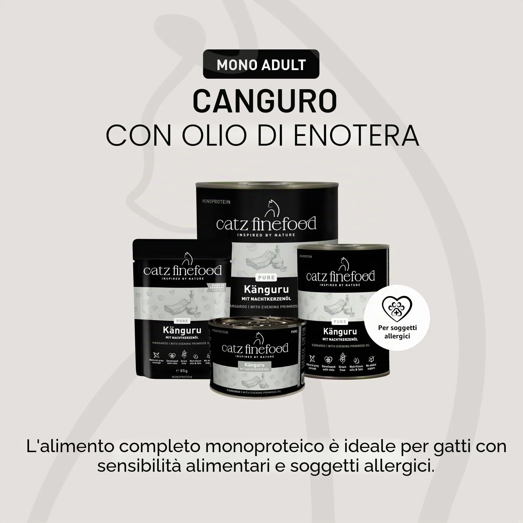 catz finefood Purrrrr Canguro Monoprotein cibo umido per gatti N° 107, per gatti sensibili alla nutrizione, 70% carne, 6 barattoli da 400 g - immagine 6