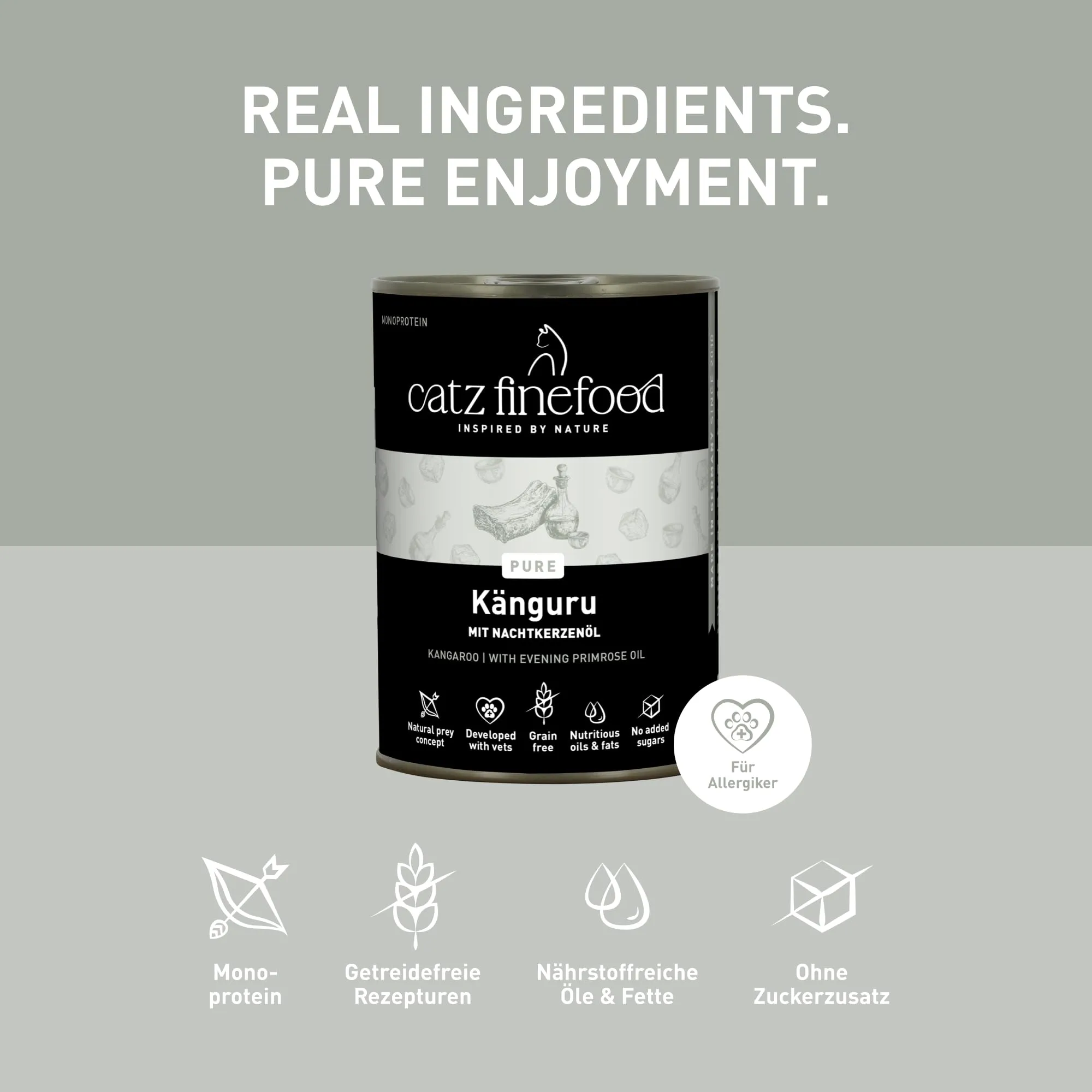 catz finefood Purrrrr Canguro Monoprotein cibo umido per gatti N° 107, per gatti sensibili alla nutrizione, 70% carne, 6 barattoli da 400 g - immagine 7