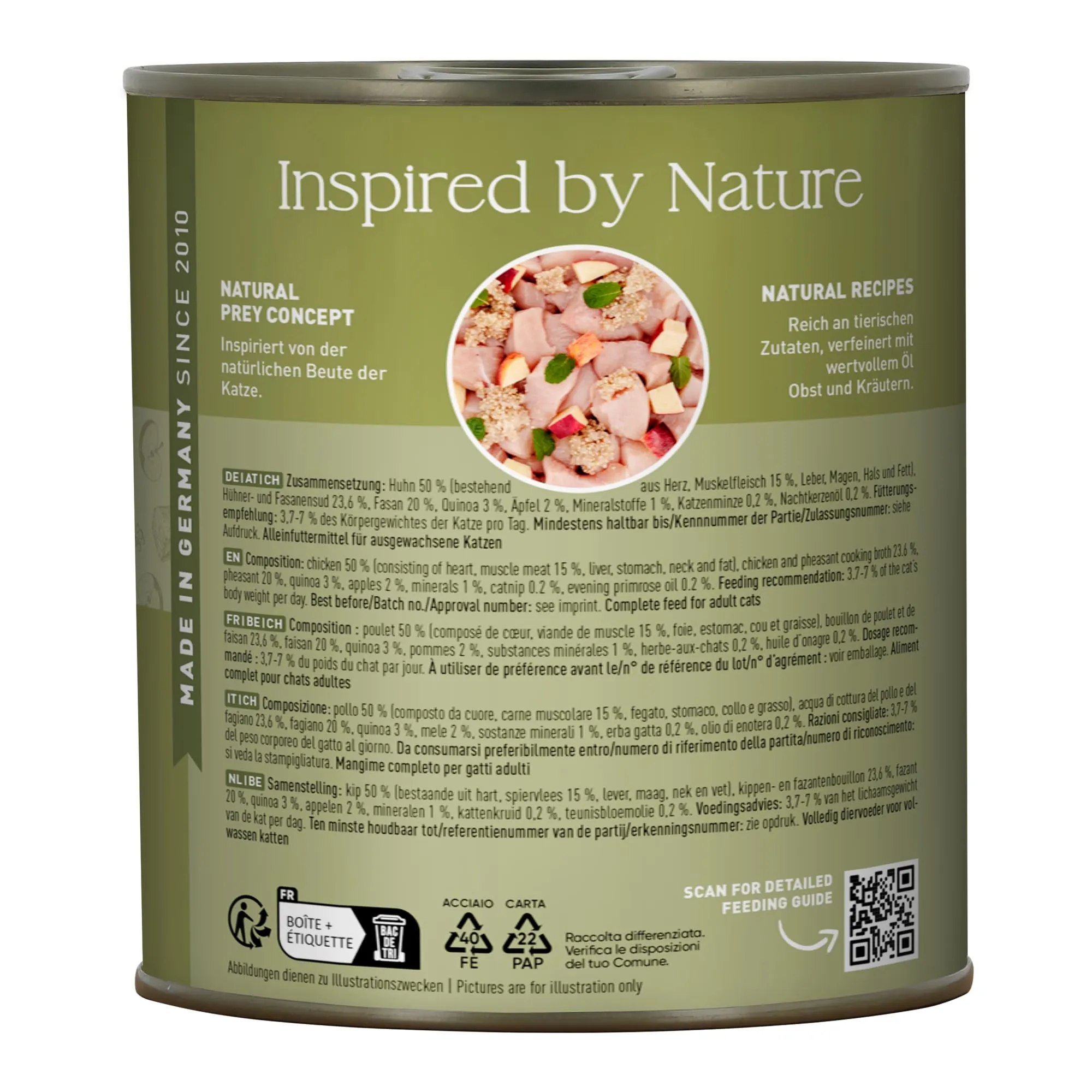 catz finefood Classic N° 15 - Cibo umido per gatti e fagiani, senza zucchero e cereali, senza glutine, con elevata percentuale di carne, prodotto in Germania (6 barattoli da 800 g) - immagine 2