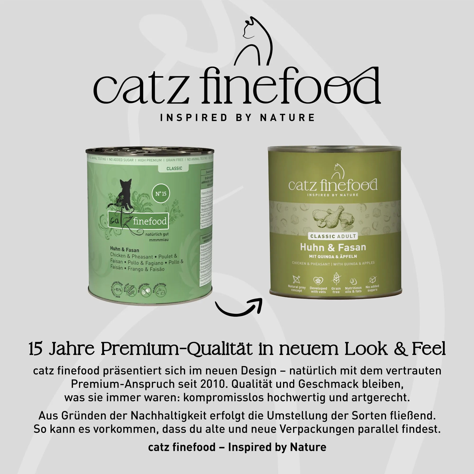 catz finefood Classic N° 15 - Cibo umido per gatti e fagiani, senza zucchero e cereali, senza glutine, con elevata percentuale di carne, prodotto in Germania (6 barattoli da 800 g) - immagine 3