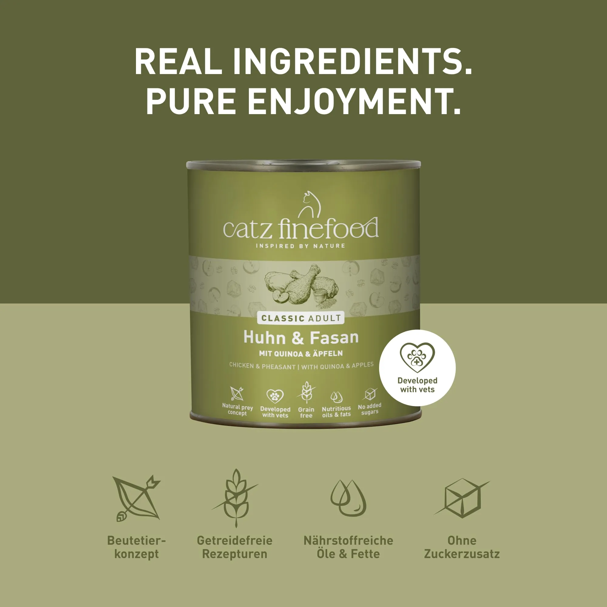 catz finefood Classic N° 15 - Cibo umido per gatti e fagiani, senza zucchero e cereali, senza glutine, con elevata percentuale di carne, prodotto in Germania (6 barattoli da 800 g) - immagine 4