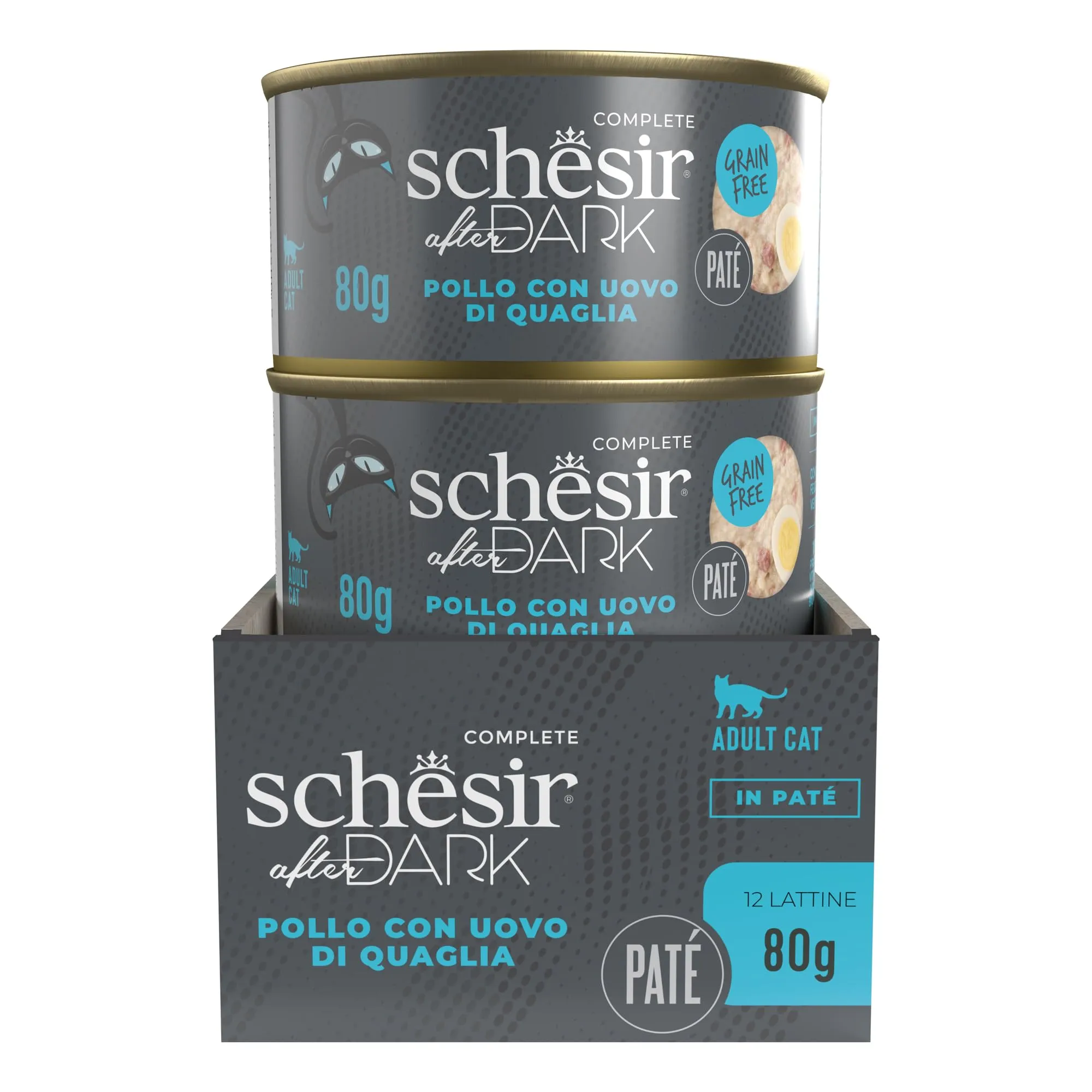 Schesir After Dark, Filetti di Pollo con Uova di Quaglia in Patè, Alimento Umido Completo per Gatti, in Lattina, Grain Free, Alto Contenuto di Proteine, Fonte di Idratazione, 12 x 80 g - immagine 2