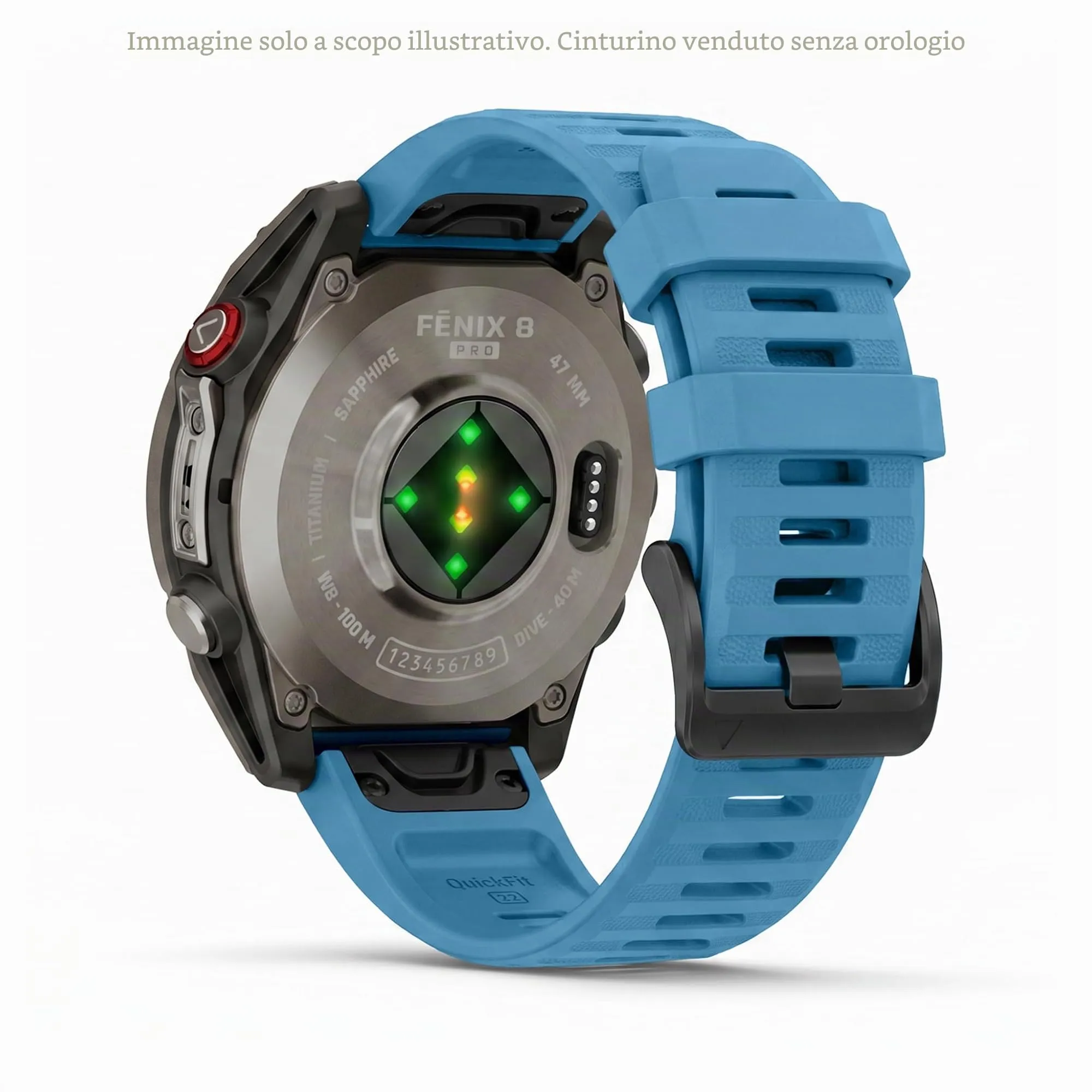 Garmin Cinturino Originale serie fēnix 5, 6, 7, Instinct, Instinct 2, Epix (Gen 2), Forerunner 935, 945, 955, quatix 5, 6, 7 e MARQ, 22mm, QuickFit, Silicone, Lakeside Blue - immagine 6