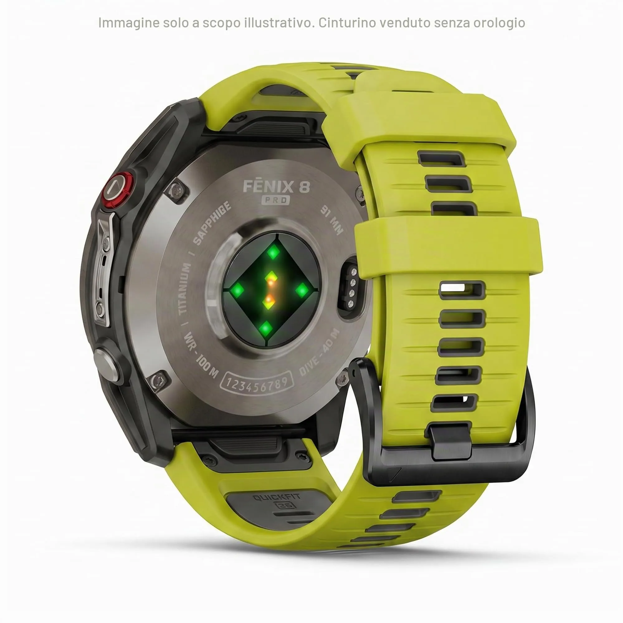 Cinturino Originale Garmin per epix 2 Pro, 26mm, QuickFit, Silicone, Electric Lime/Graphite - immagine 3