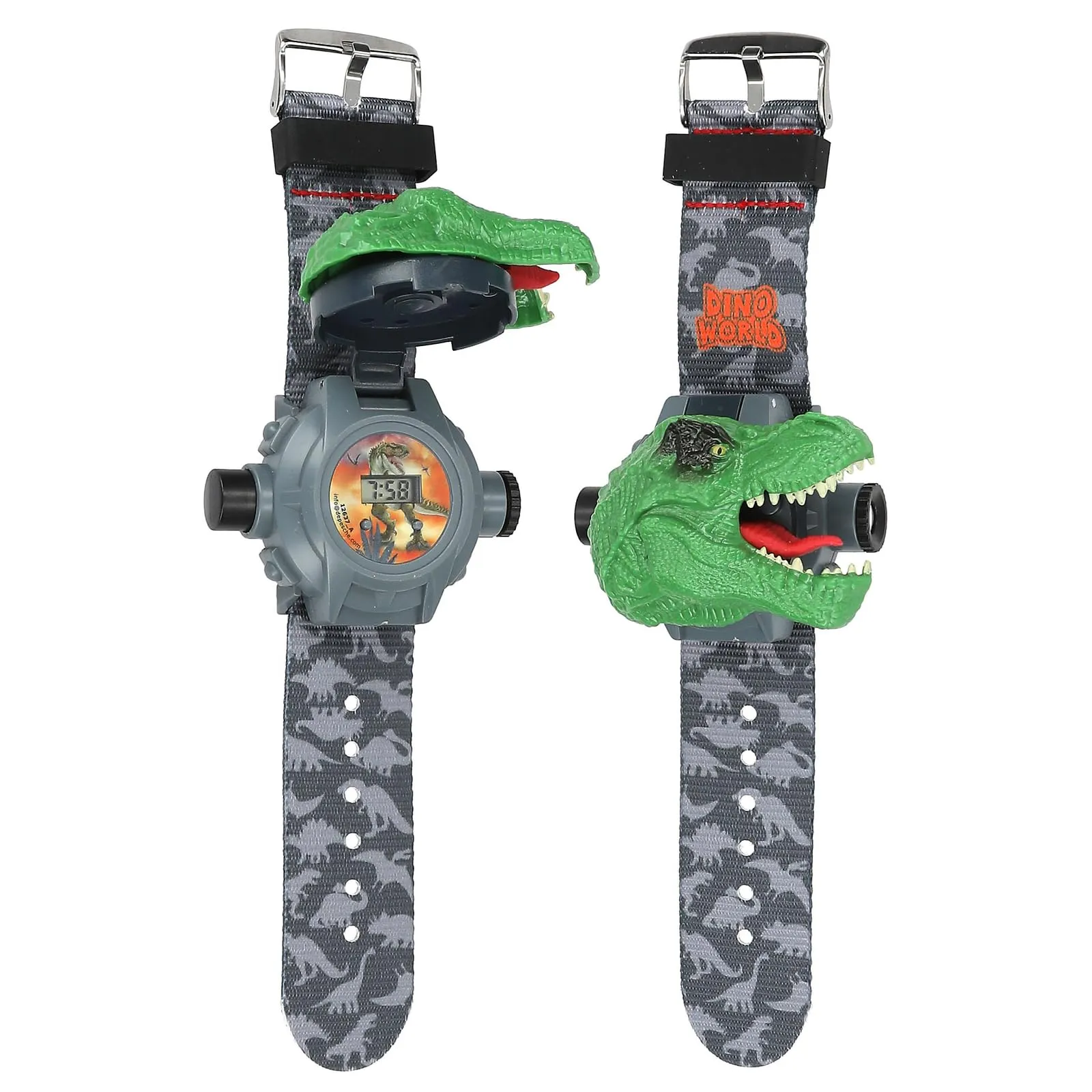 Depesche 12637 Dino World - Orologio da polso con proiettore per bambini, in grigio con motivo e motivo T-Rex, orologio digitale con datario, batteria inclusa - immagine 2