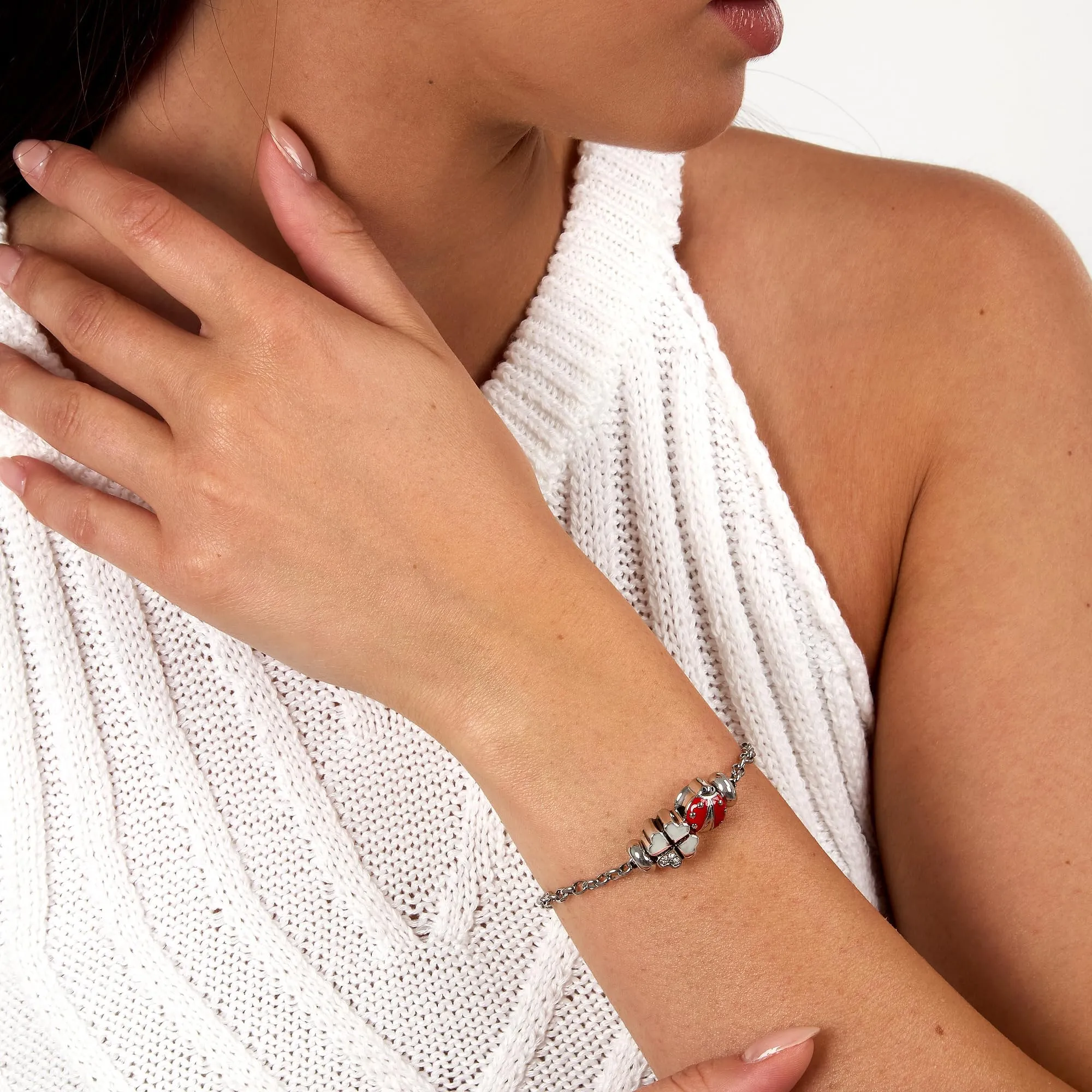 Morellato SCZ676 Bracciale da Donna, Collezione Drops, Coccinella e Quadrifoglio Portafortuna, in Acciaio Inossidabile, Lunghezza 17+3 cm, Idea Regalo Amica - immagine 3