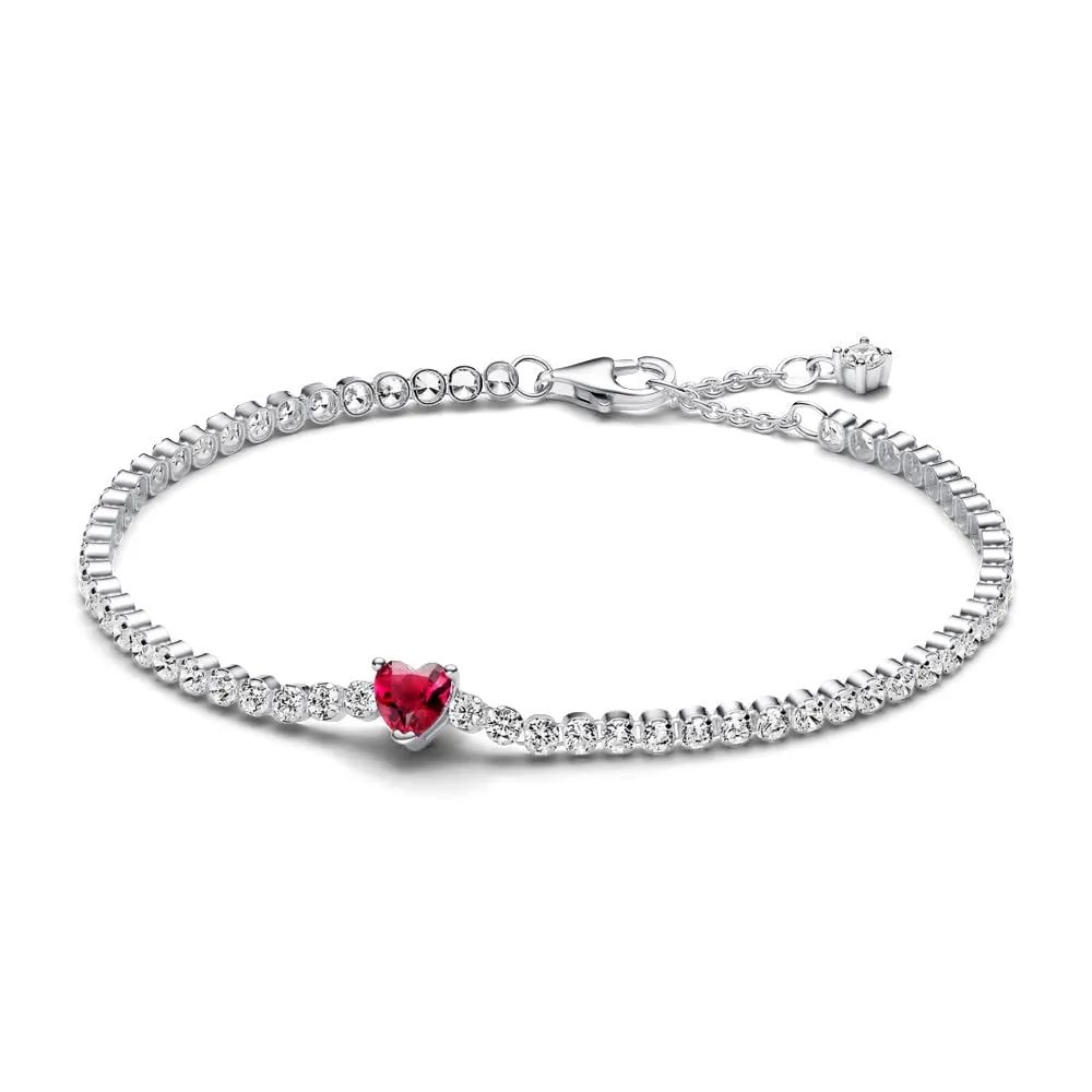 PANDORA Timeless Bracciale tennis con cuore in argento Sterling con cristallo rosso e zirconia cubica trasparente, 18 - immagine 3