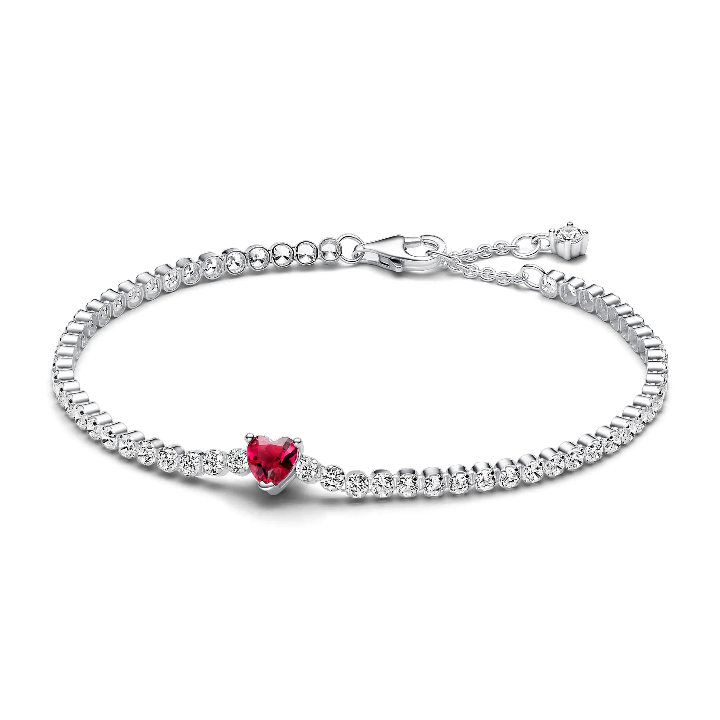 PANDORA Timeless Bracciale tennis con cuore in argento Sterling con cristallo rosso e zirconia cubica trasparente, 18 - immagine 4