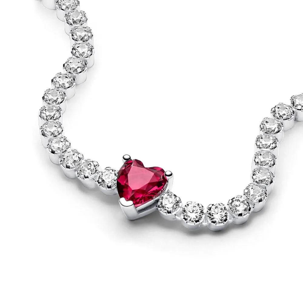 PANDORA Timeless Bracciale tennis con cuore in argento Sterling con cristallo rosso e zirconia cubica trasparente, 18 - immagine 5
