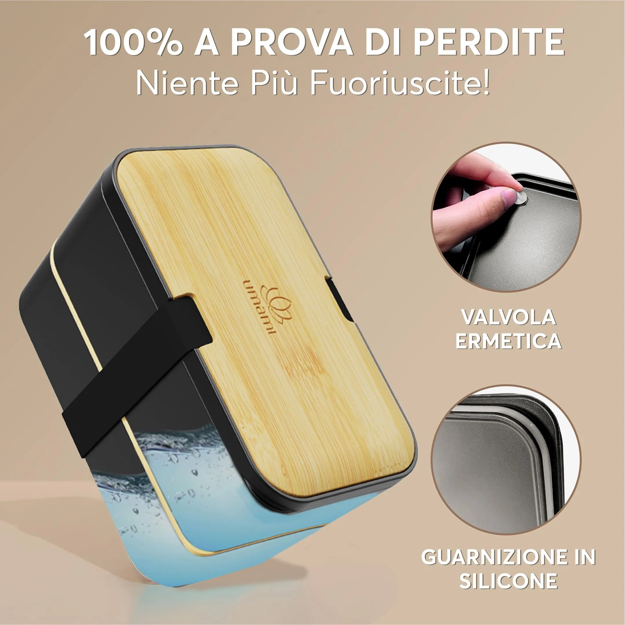 Umami Porta Pranzo Adulti Ermetico, Bento Box con Scomparti e 4 Posate - immagine 5