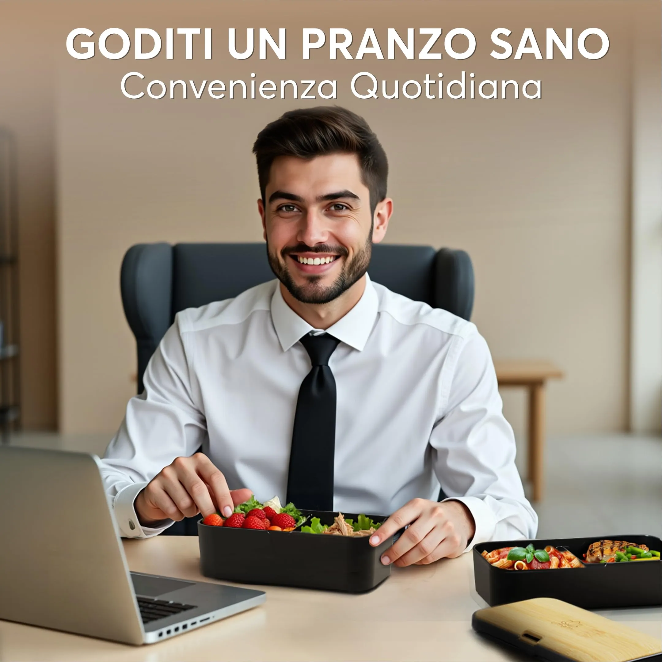 Umami Porta Pranzo Adulti Ermetico, Bento Box con Scomparti e 4 Posate - immagine 7