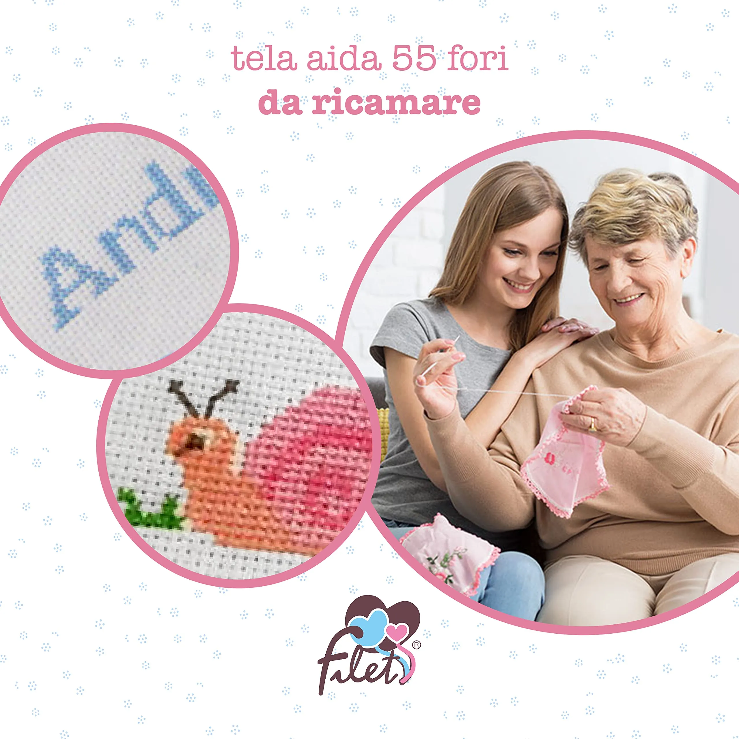 Filet - Trousse da viaggio in cotone con interno impermeabile | Chiusura con cerniera | Tela aida ricamabile all'esterno | Dim 24x16x6cm | Beige e bianco - immagine 8